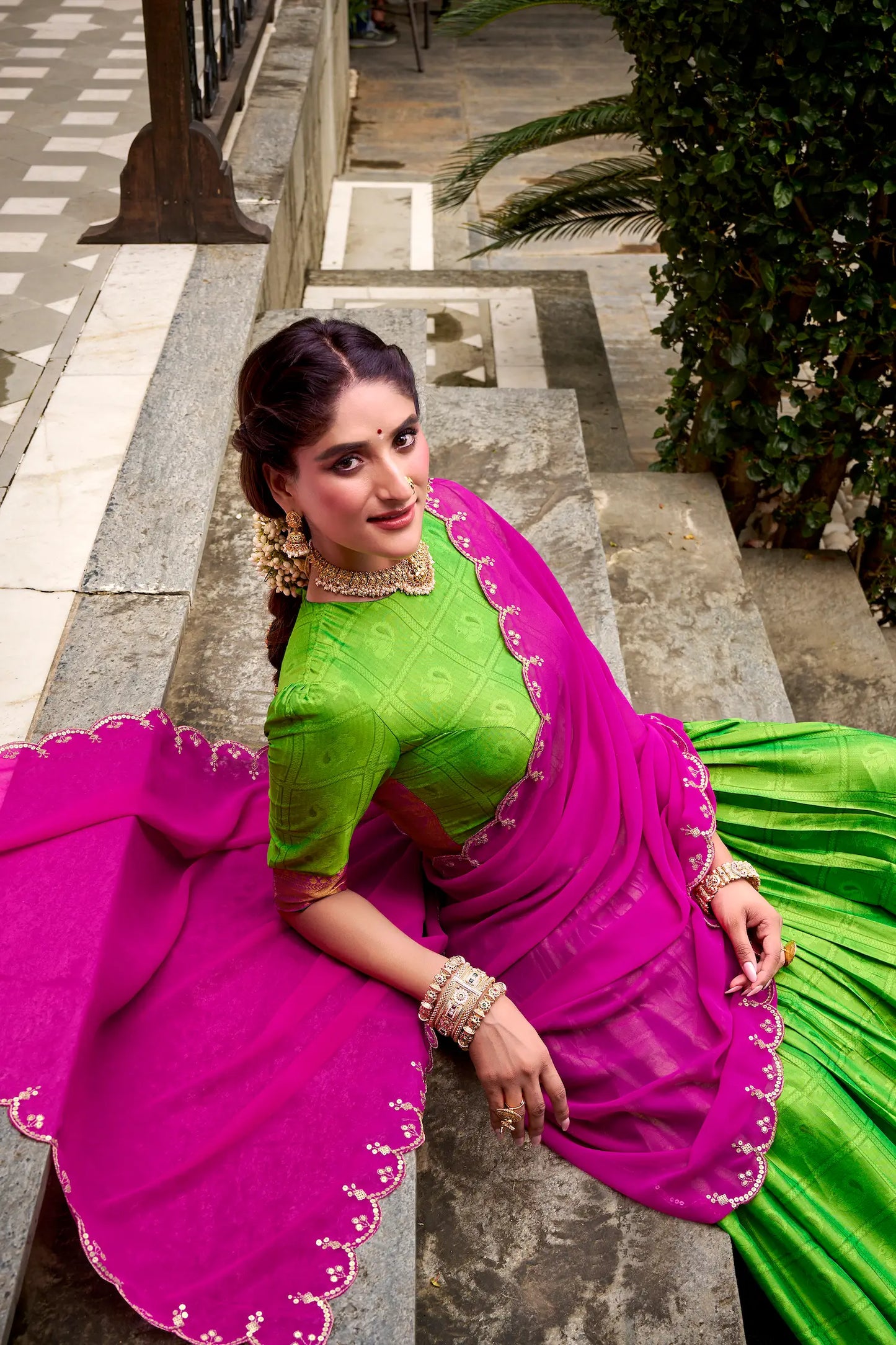 Parrot Green Polly Cotton Zari Weaving Lehenga Choli