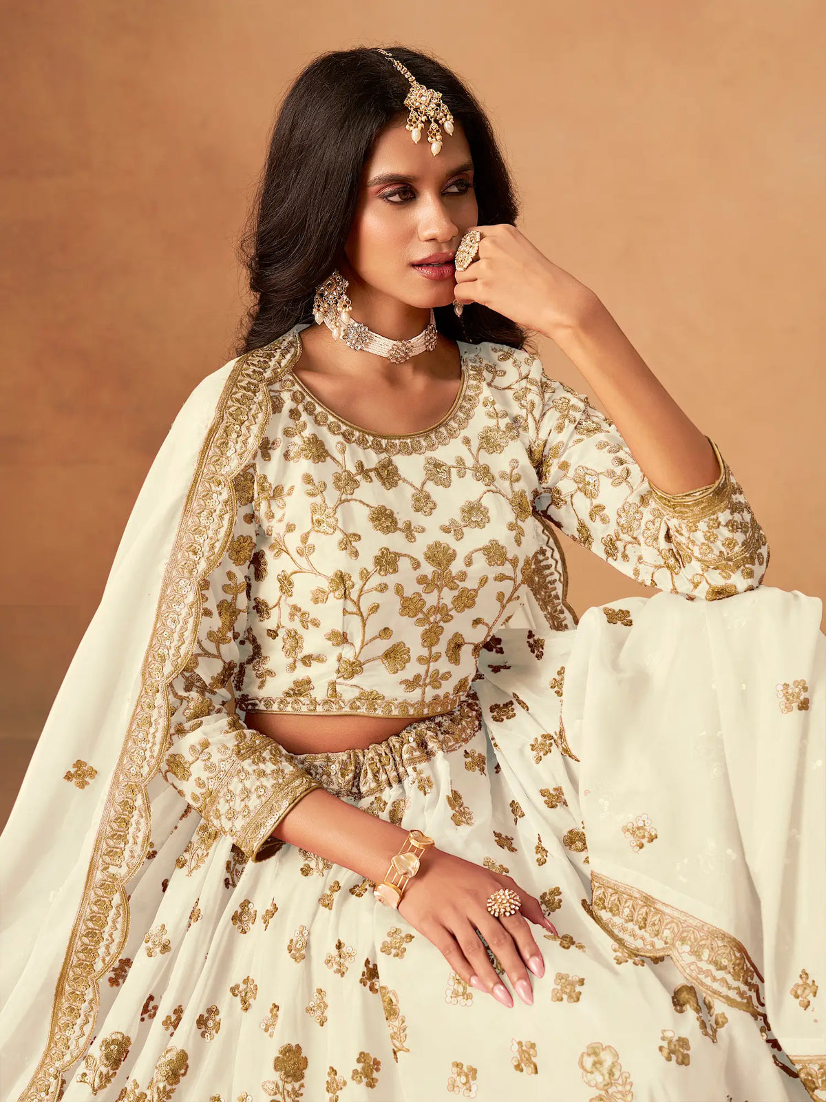 Off White Organza Embroidery Work Lehenga Choli