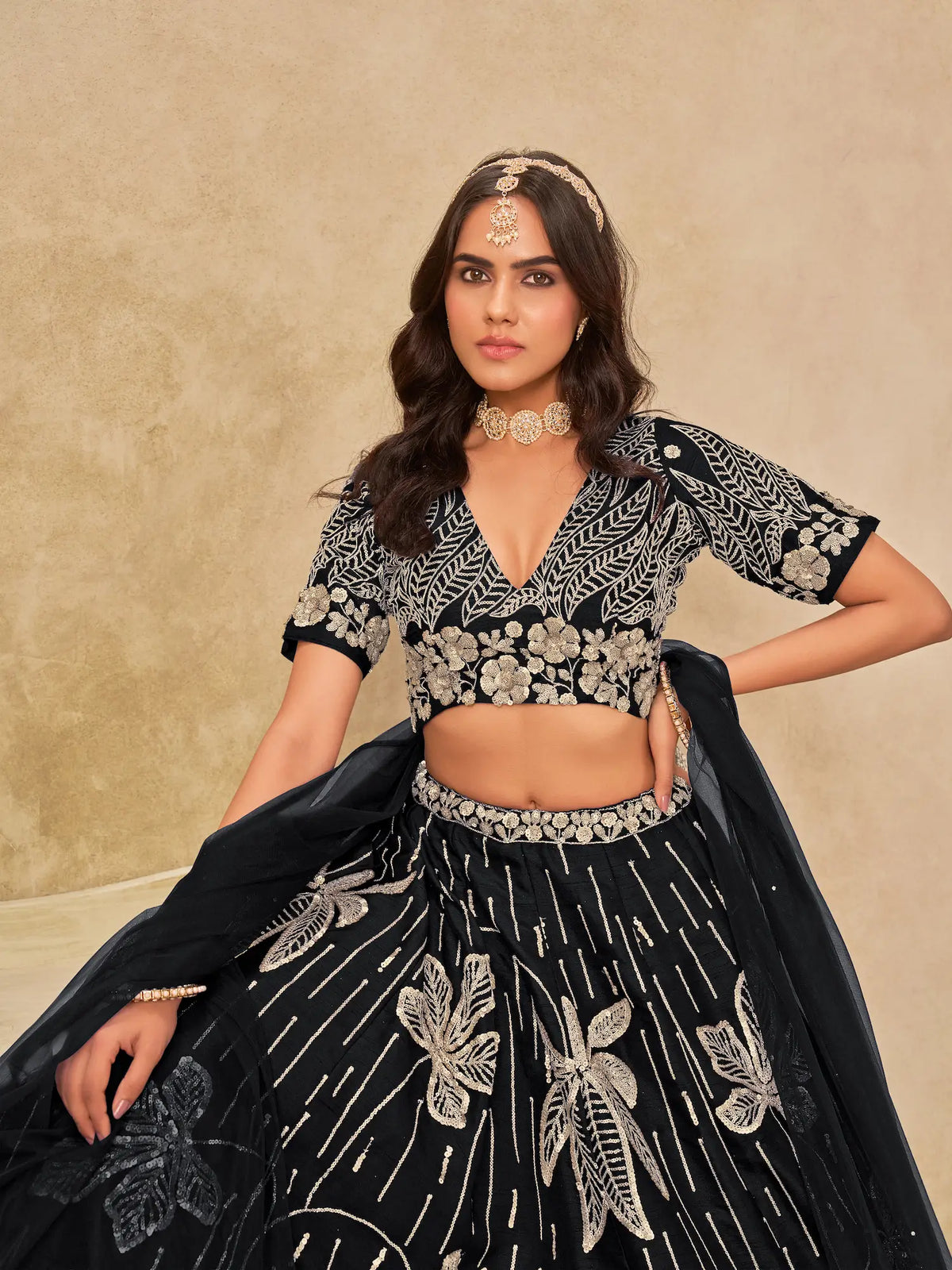 Black Art Silk Lehenga Choli With Sequins Embroidery