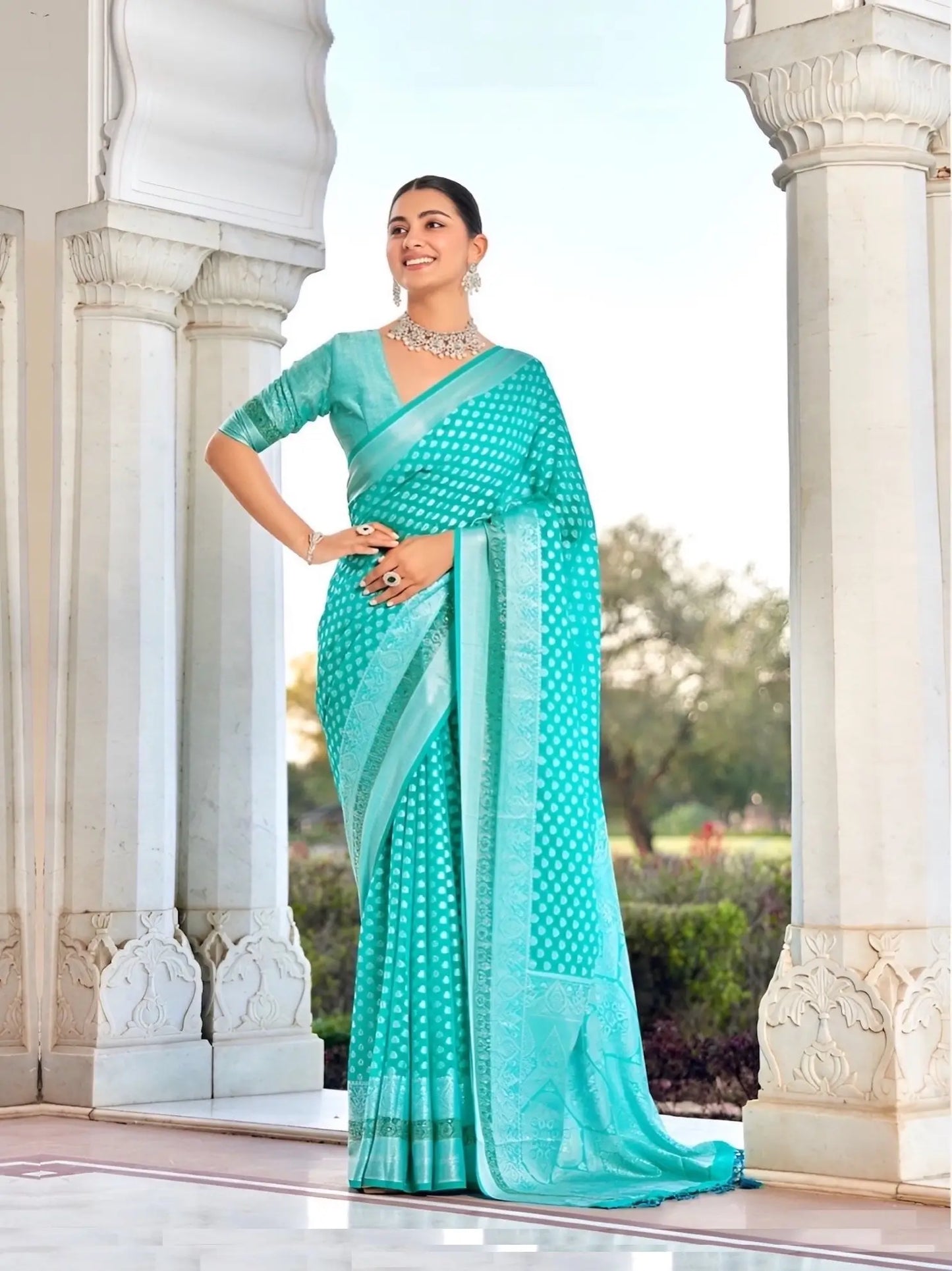 Aqua Blue Georgette Weaving Saree