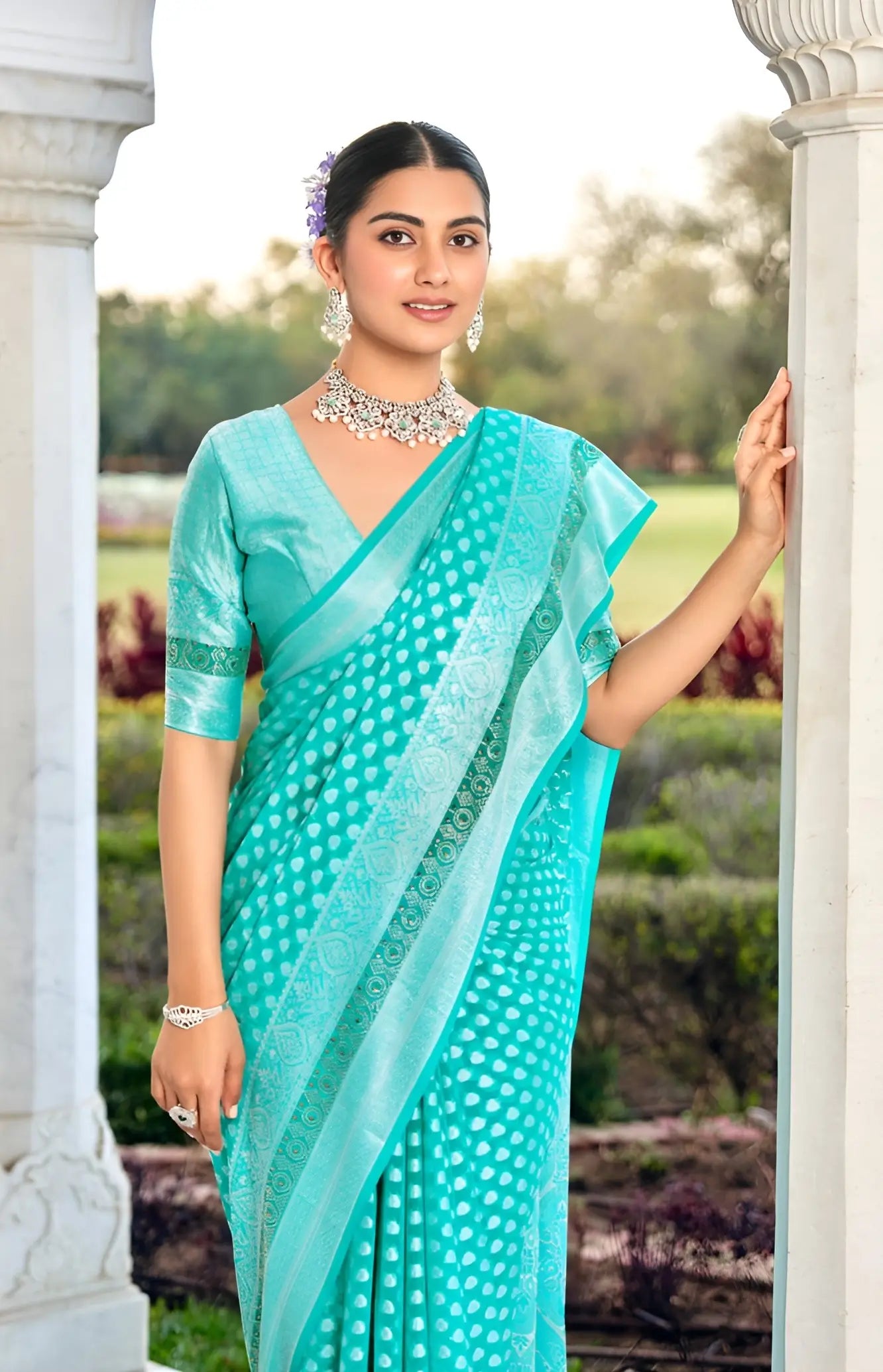Aqua Blue Georgette Weaving Saree