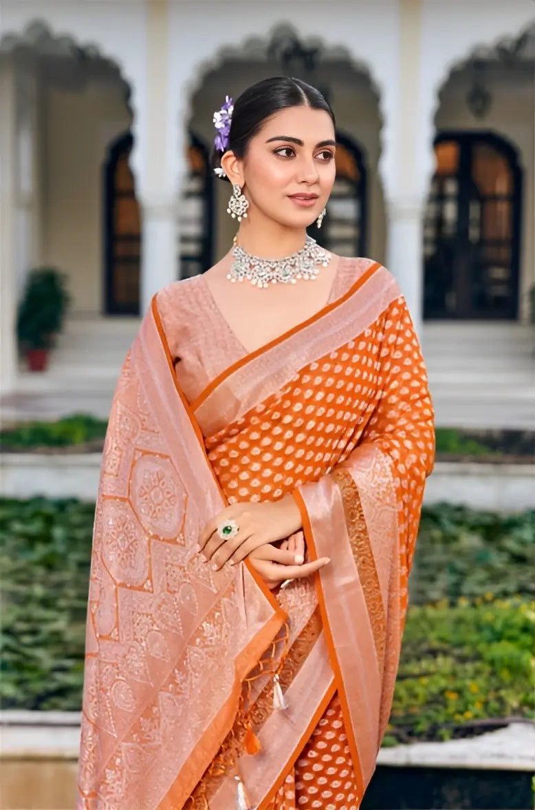 Deep Orange Georgette Weaving Saree