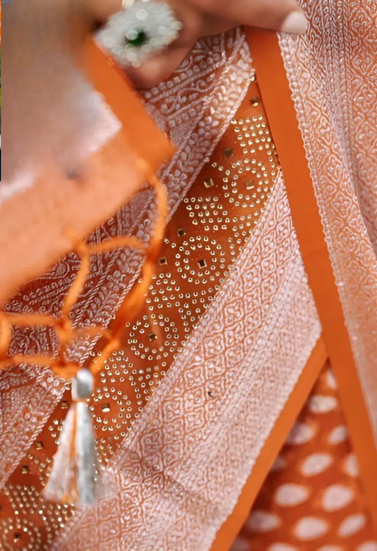 Deep Orange Georgette Weaving Saree
