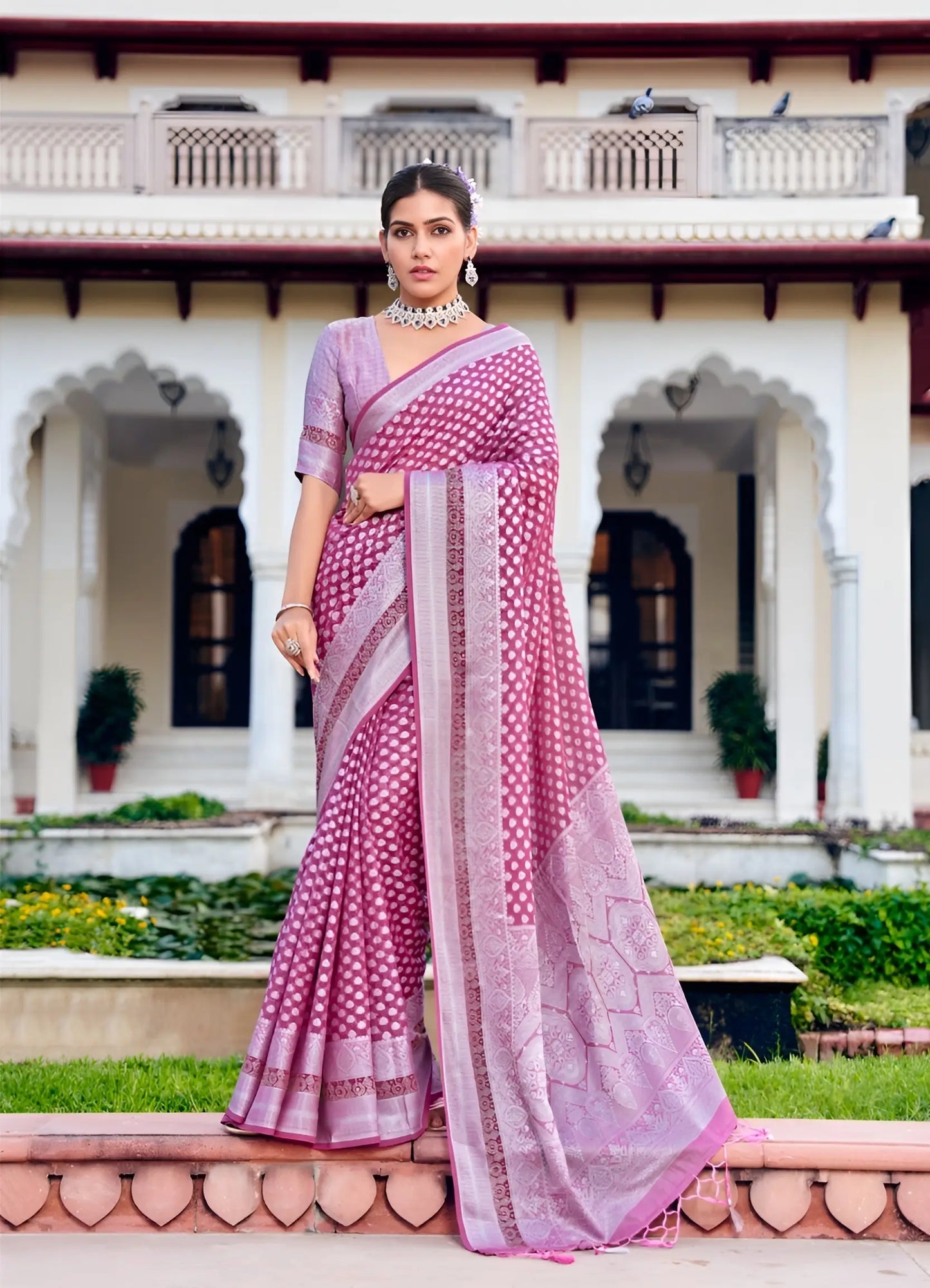 Orchid Purple Georgette Weaving Saree