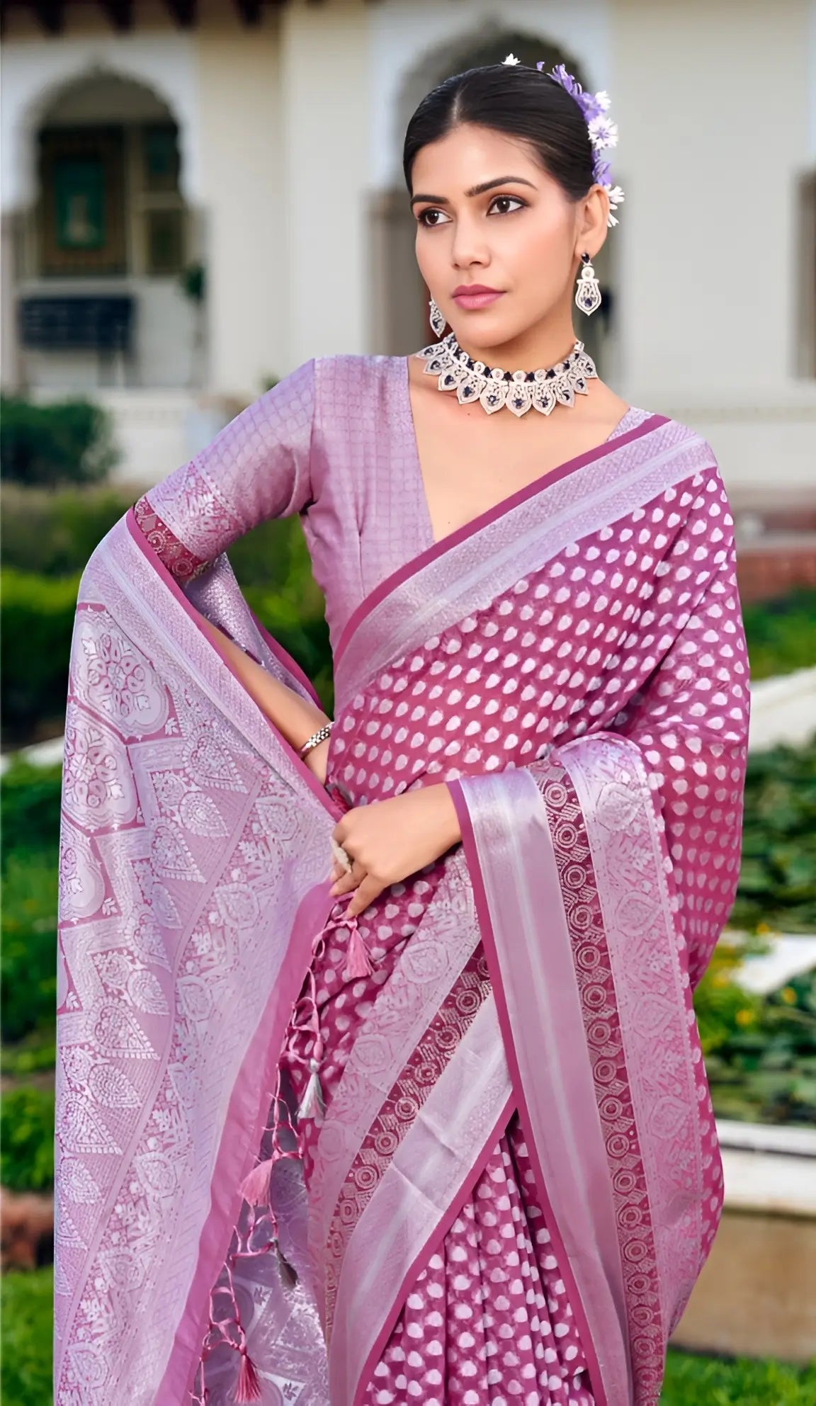 Orchid Purple Georgette Weaving Saree