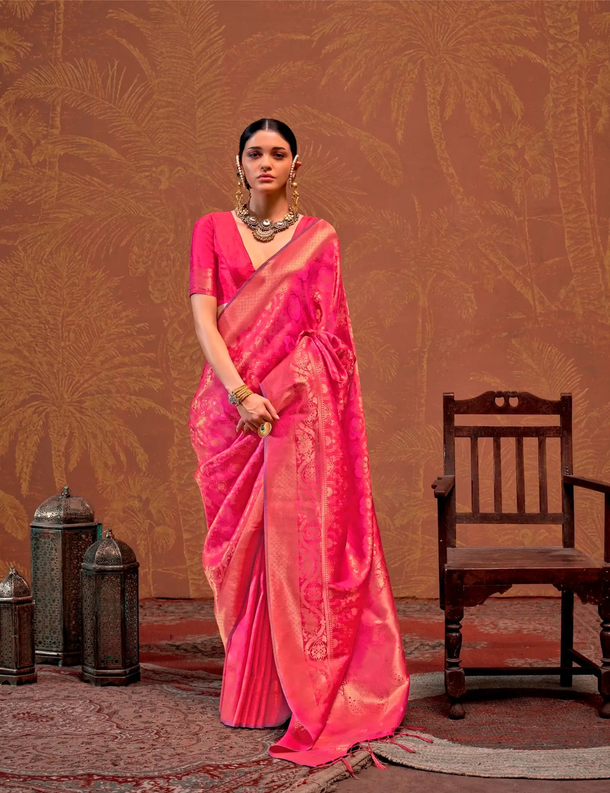 Hot Pink Handloom Weaving Saree