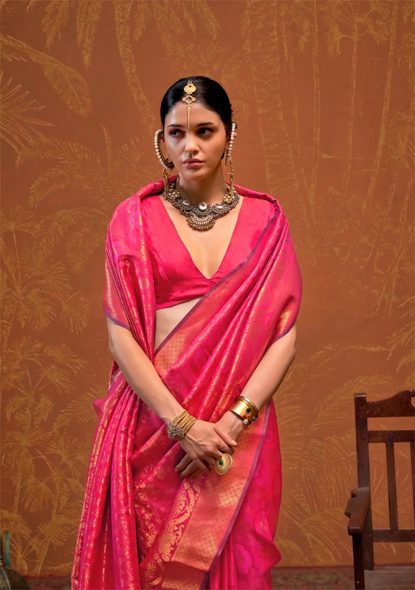 Hot Pink Handloom Weaving Saree