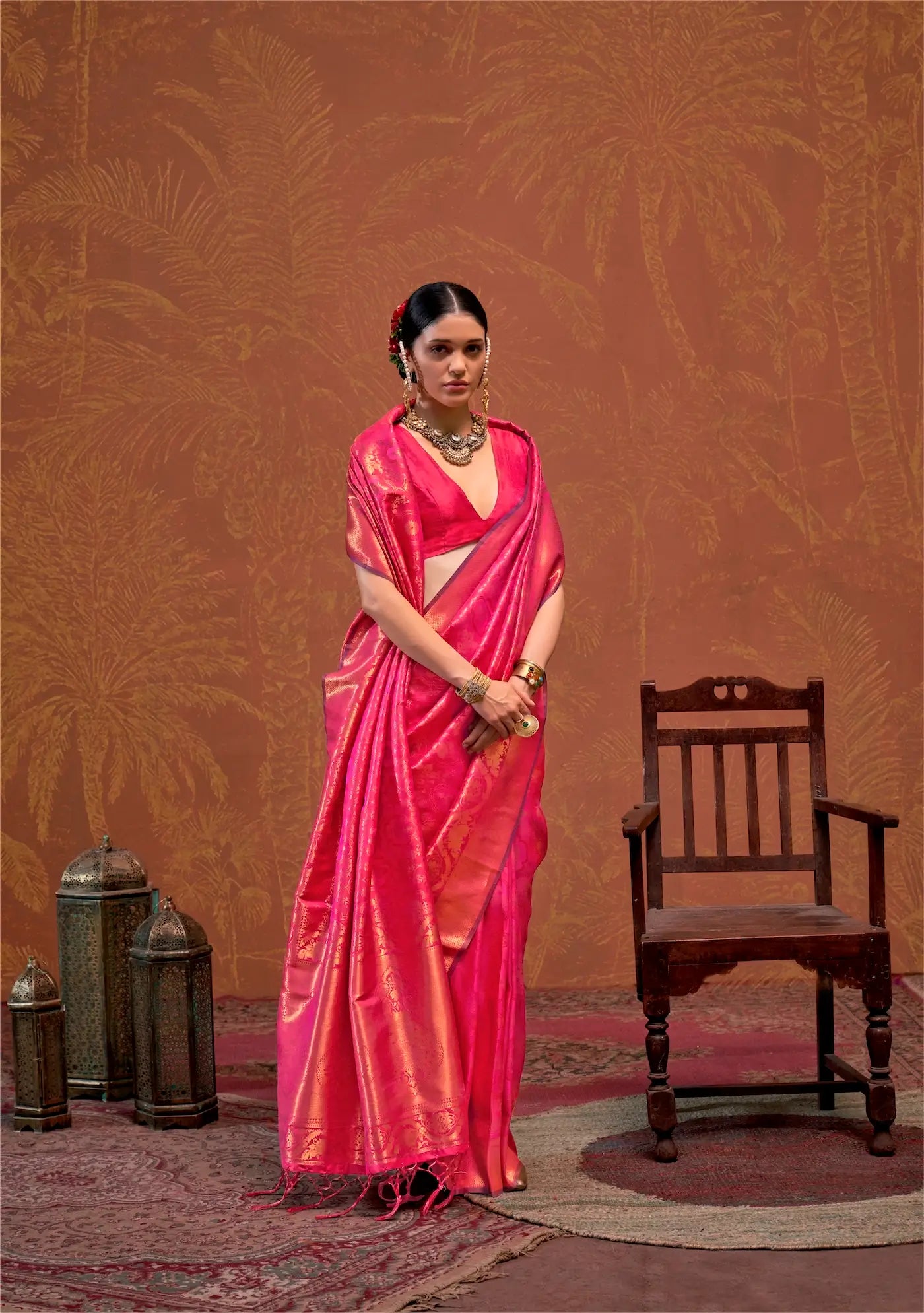 Hot Pink Handloom Weaving Saree