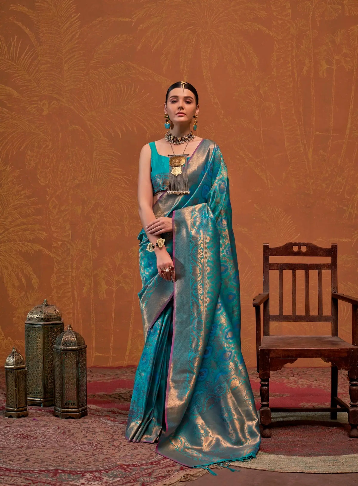 Teal Blue Handloom Weaving Saree