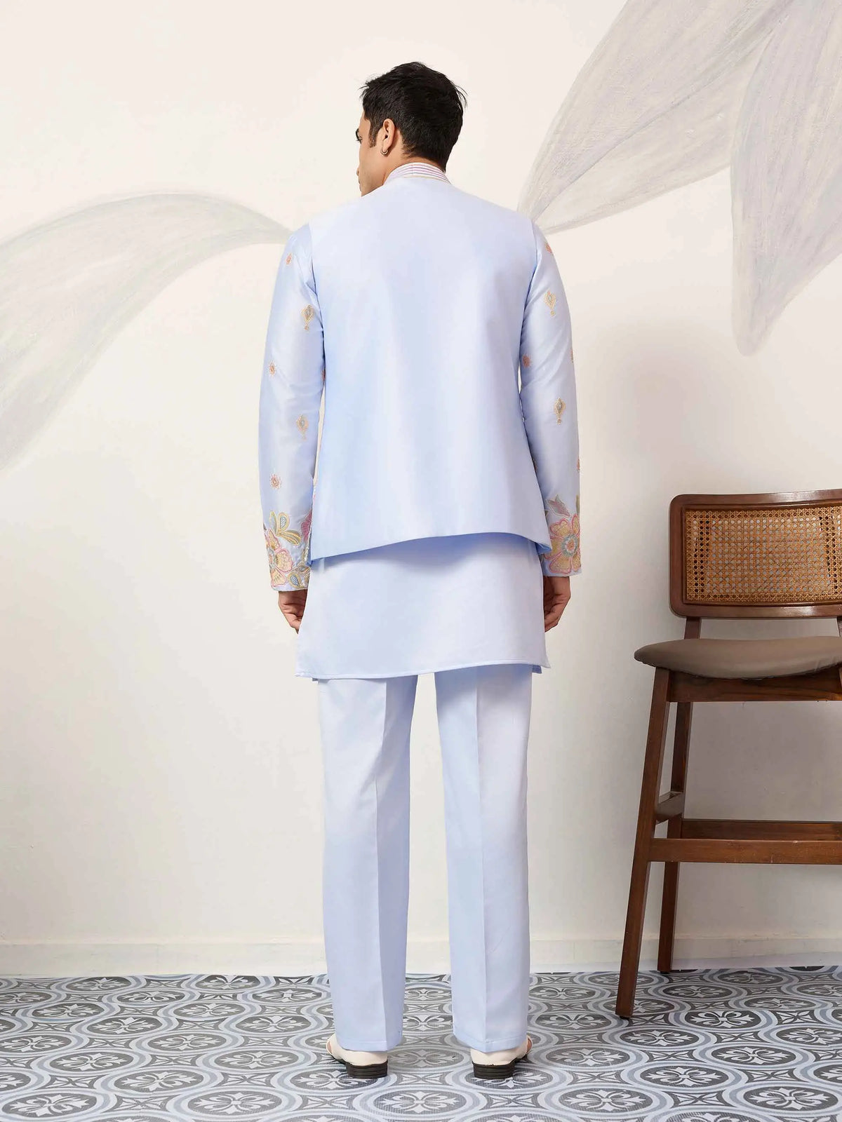 Sky Kurta Set With Embroidered Jacket