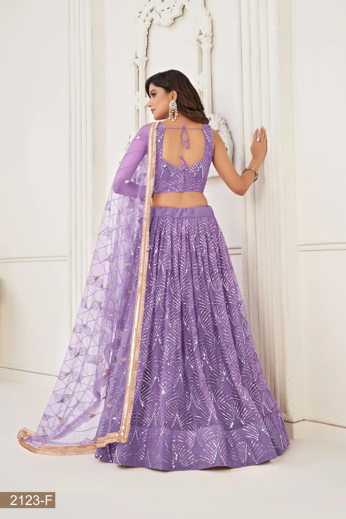 Lavender Net Embroidery Lehenga Choli