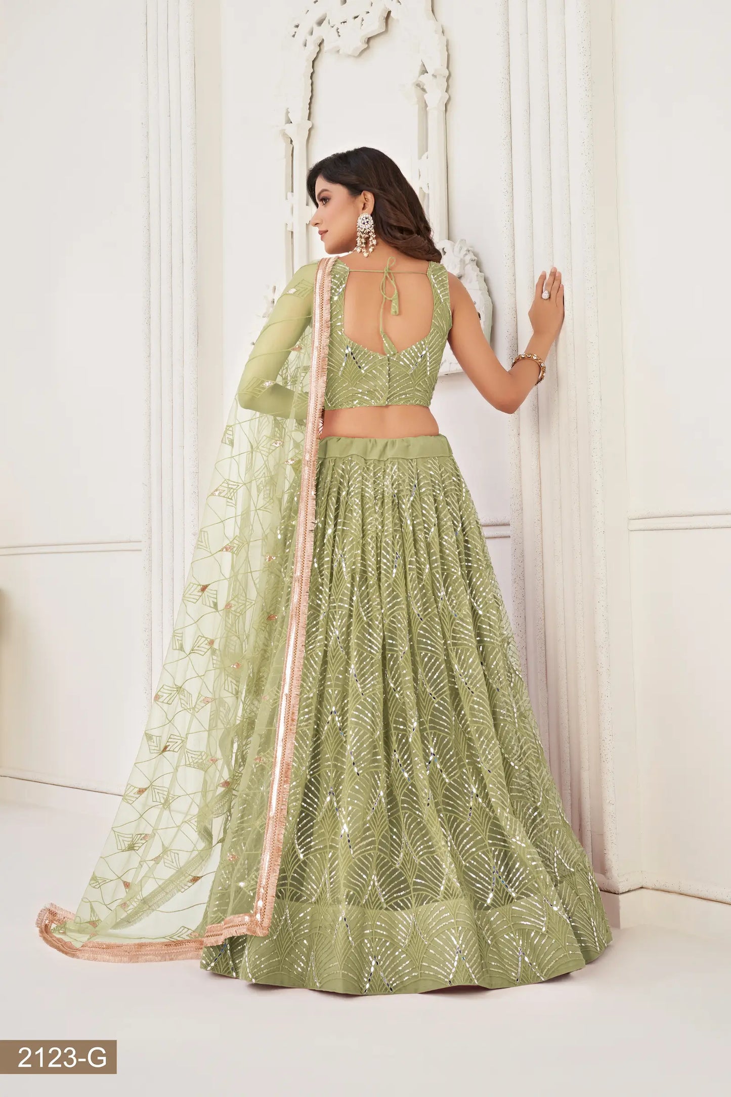 Pista Green Net Embroidery Lehenga Choli