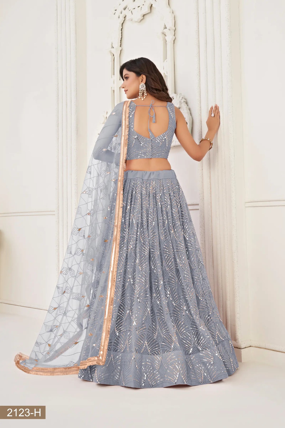 Light Grey Net Embroidery Lehenga Choli