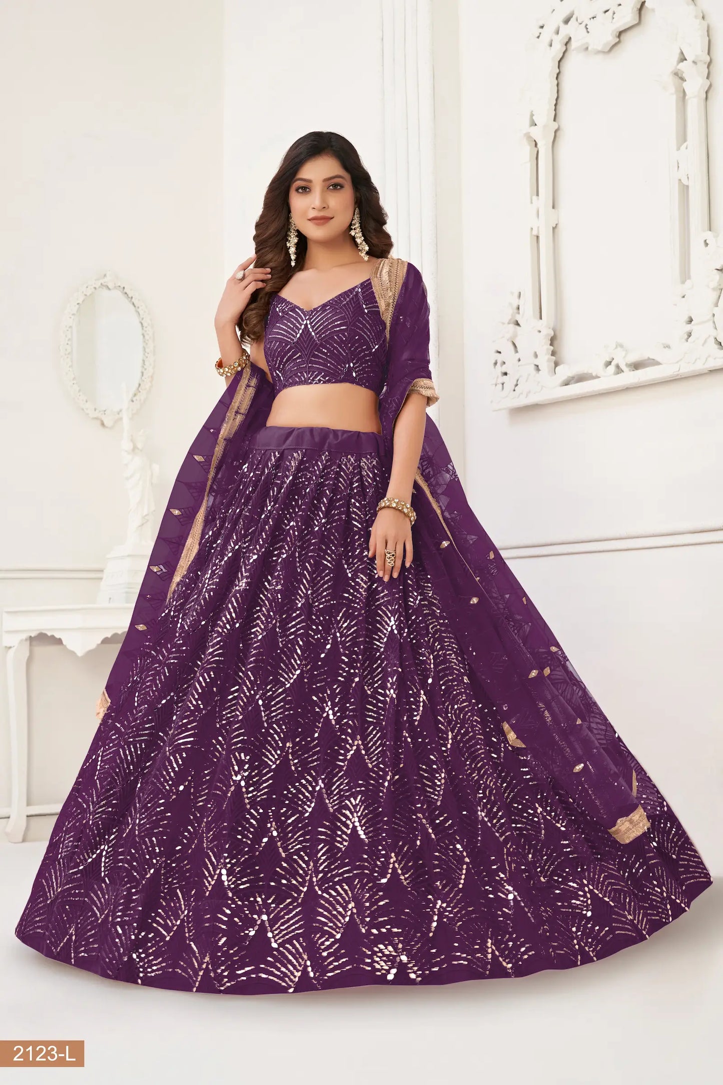 Berry Wine Net Embroidery Lehenga Choli