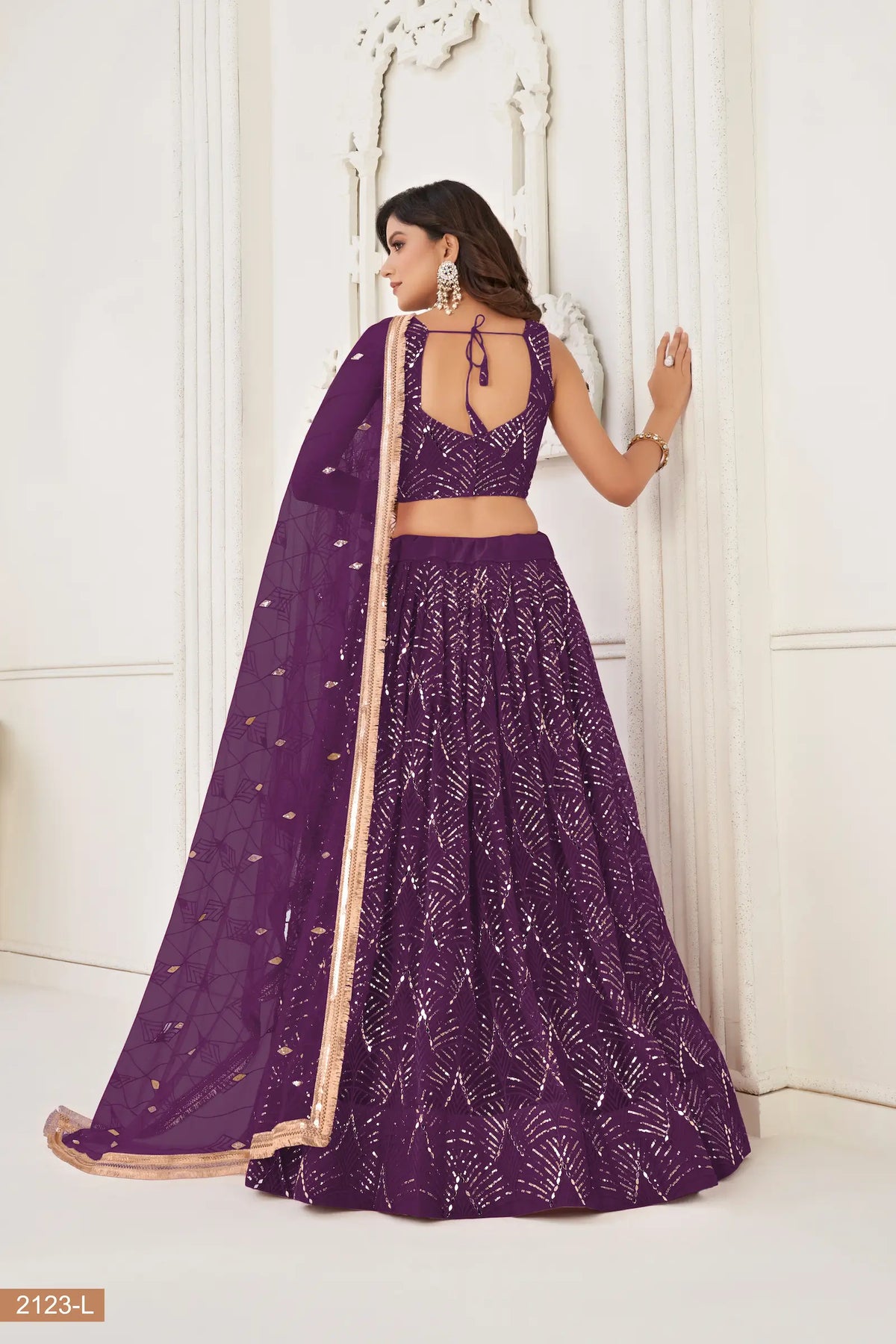 Berry Wine Net Embroidery Lehenga Choli