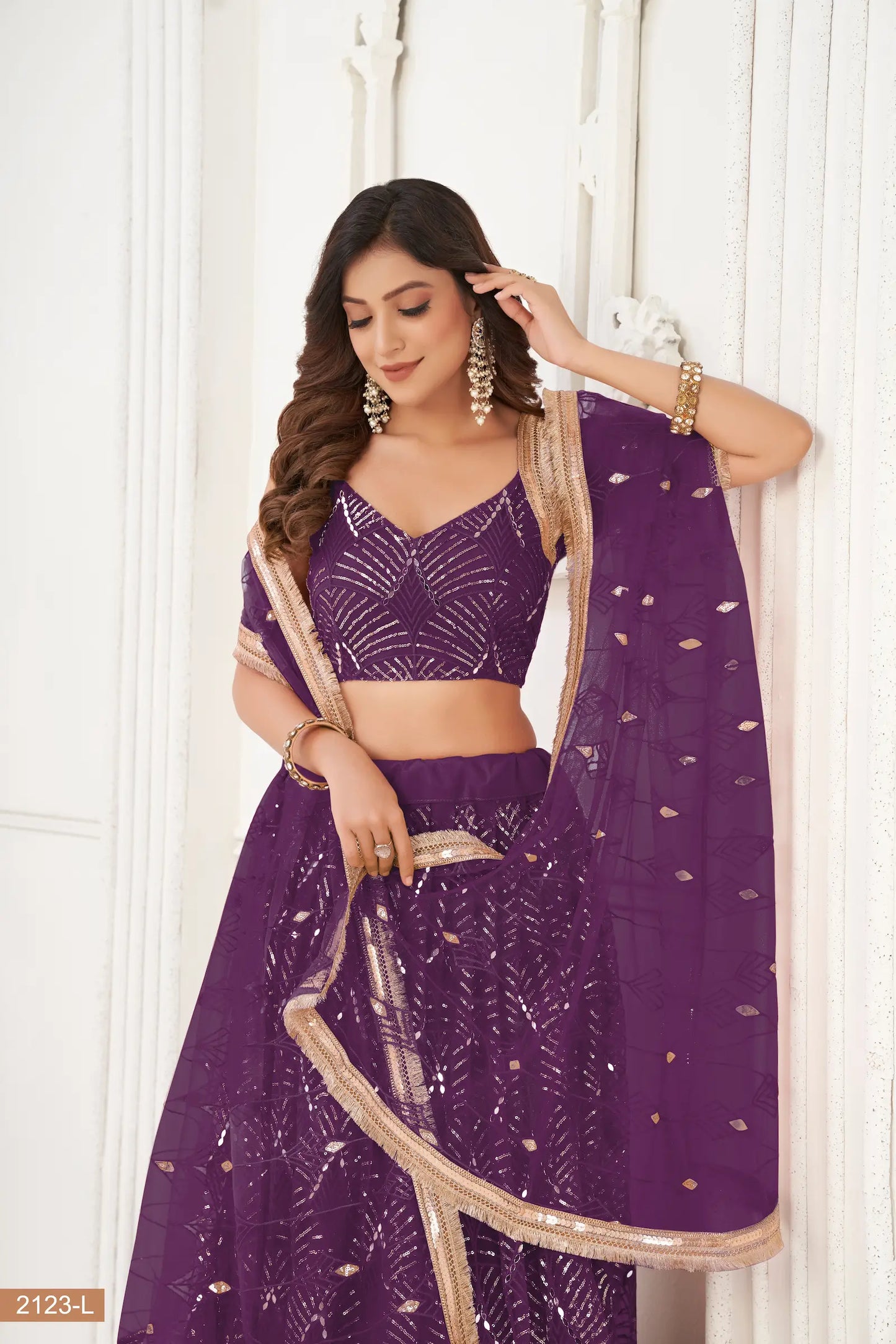 Berry Wine Net Embroidery Lehenga Choli