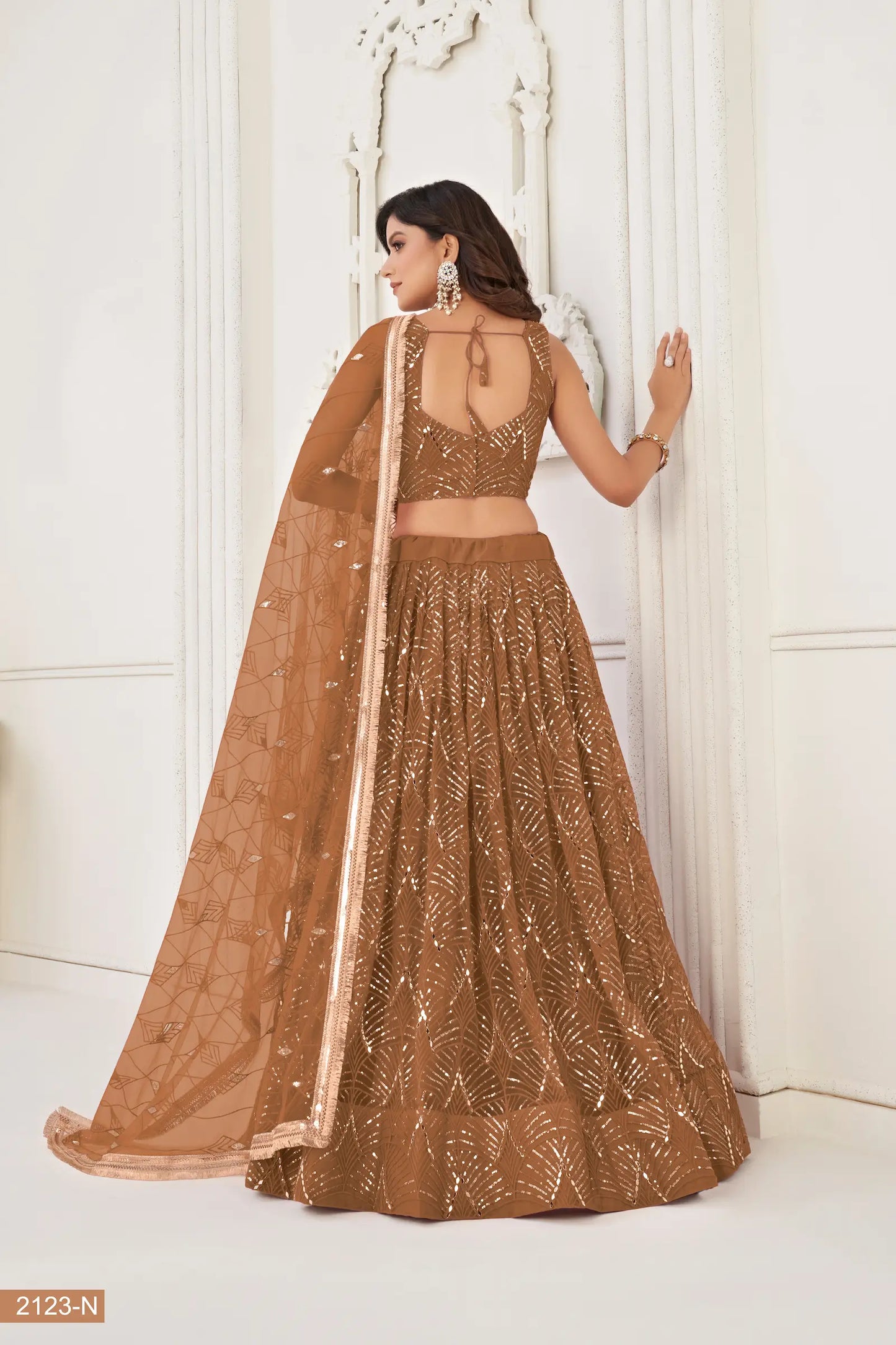 Bear Brown Net Embroidery Lehenga Choli