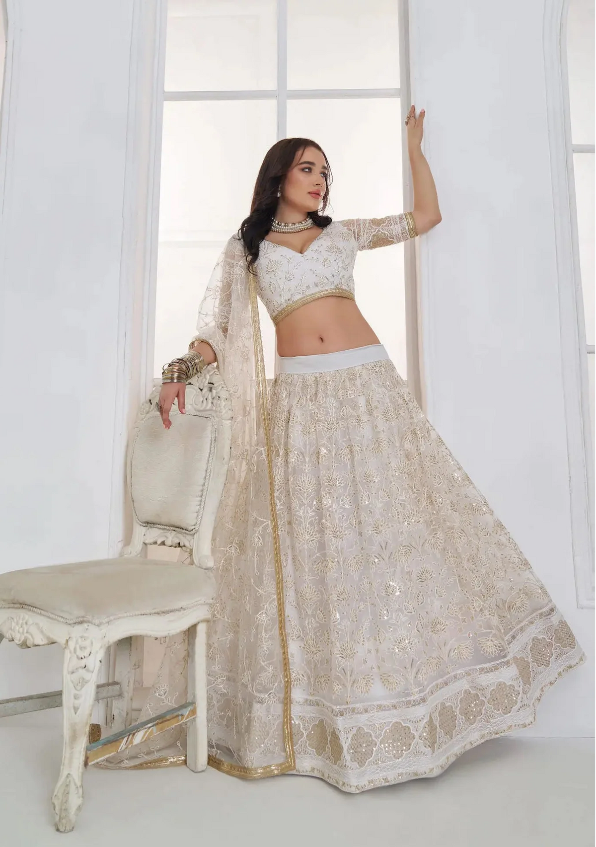 Pearl White Embroidered Lehenga Choli
