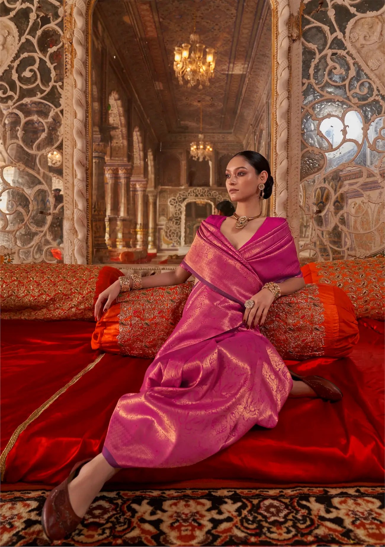 Burnt Pink Handloom Weaving Saree