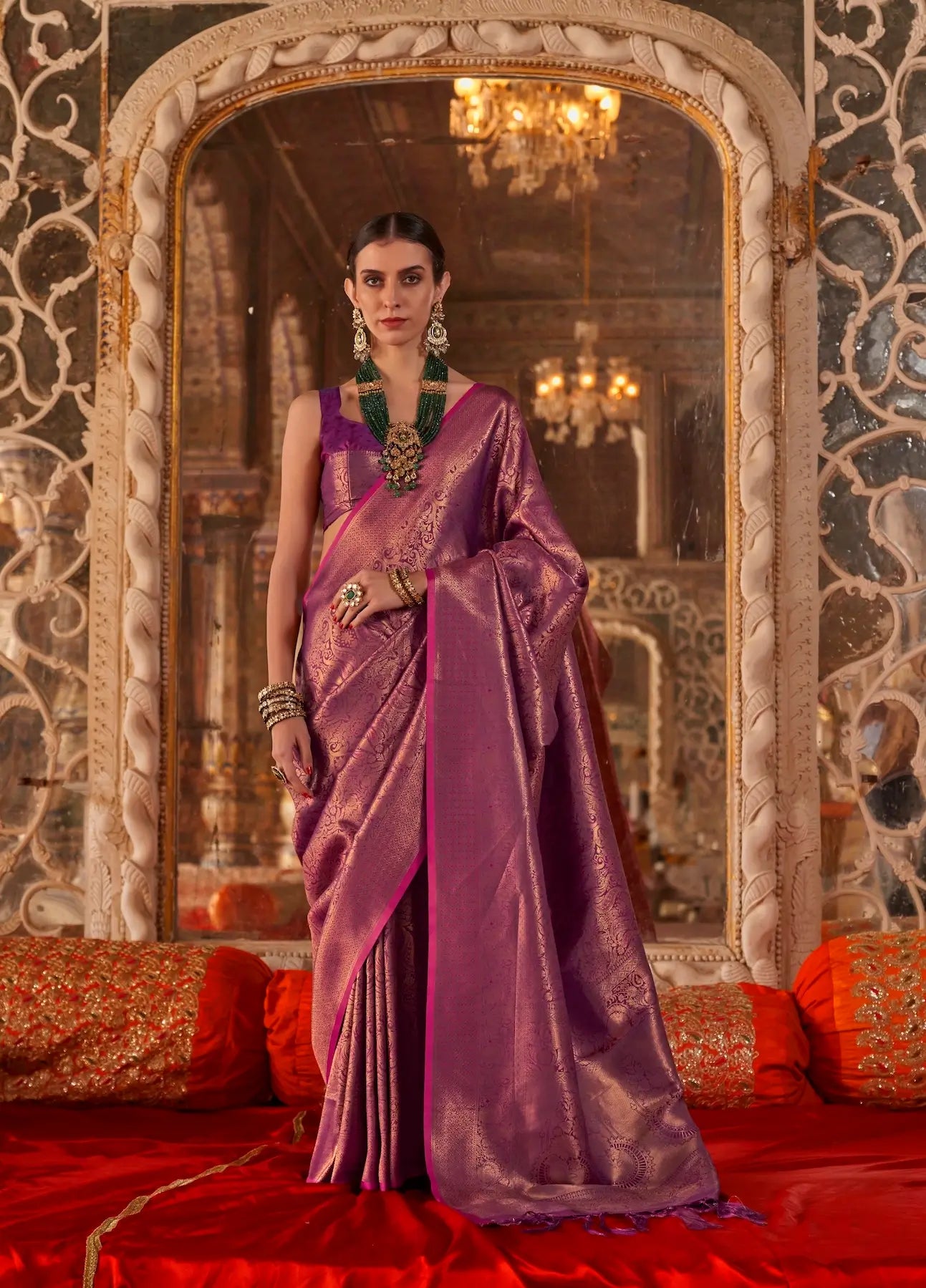 Berry Wine Handloom Weaving Saree