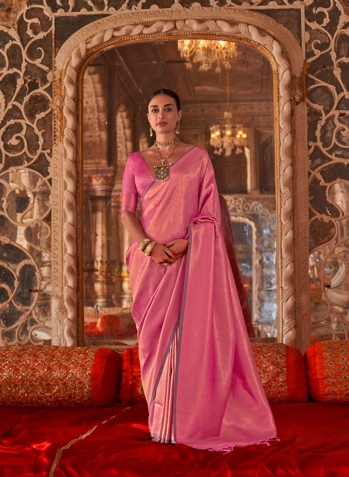 Rosy Pink Handloom Weaving Saree