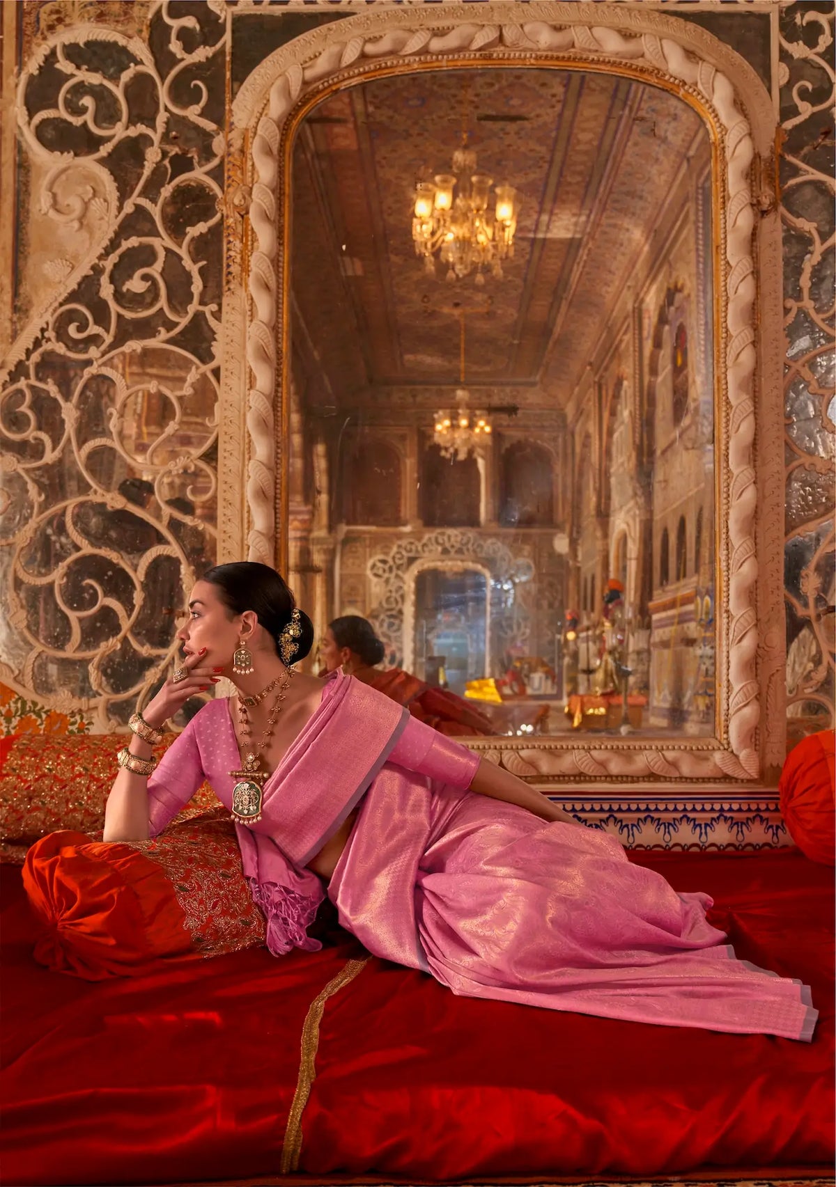 Rosy Pink Handloom Weaving Saree
