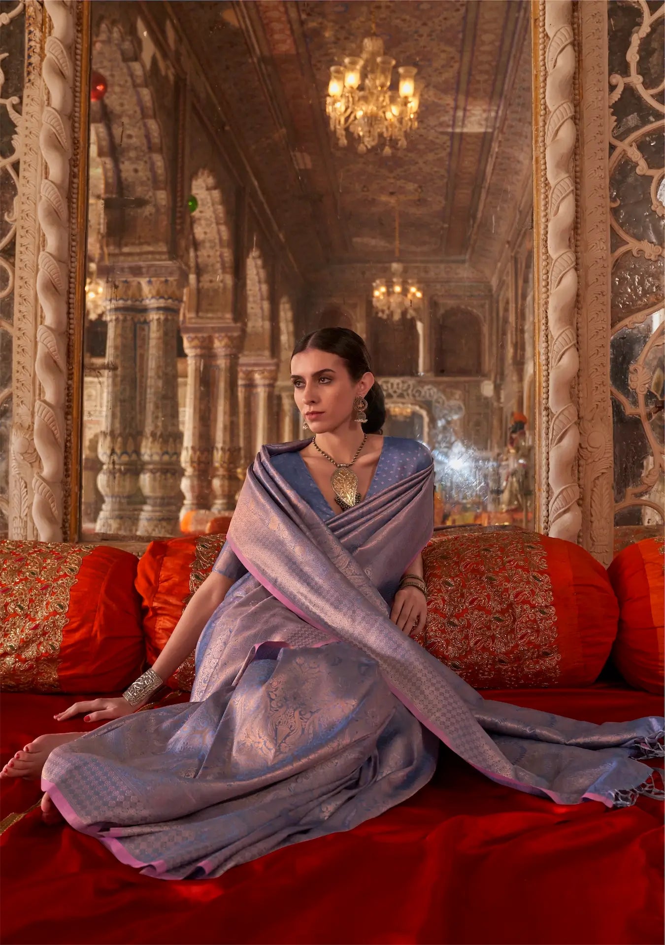 Lavender Handloom Weaving Saree