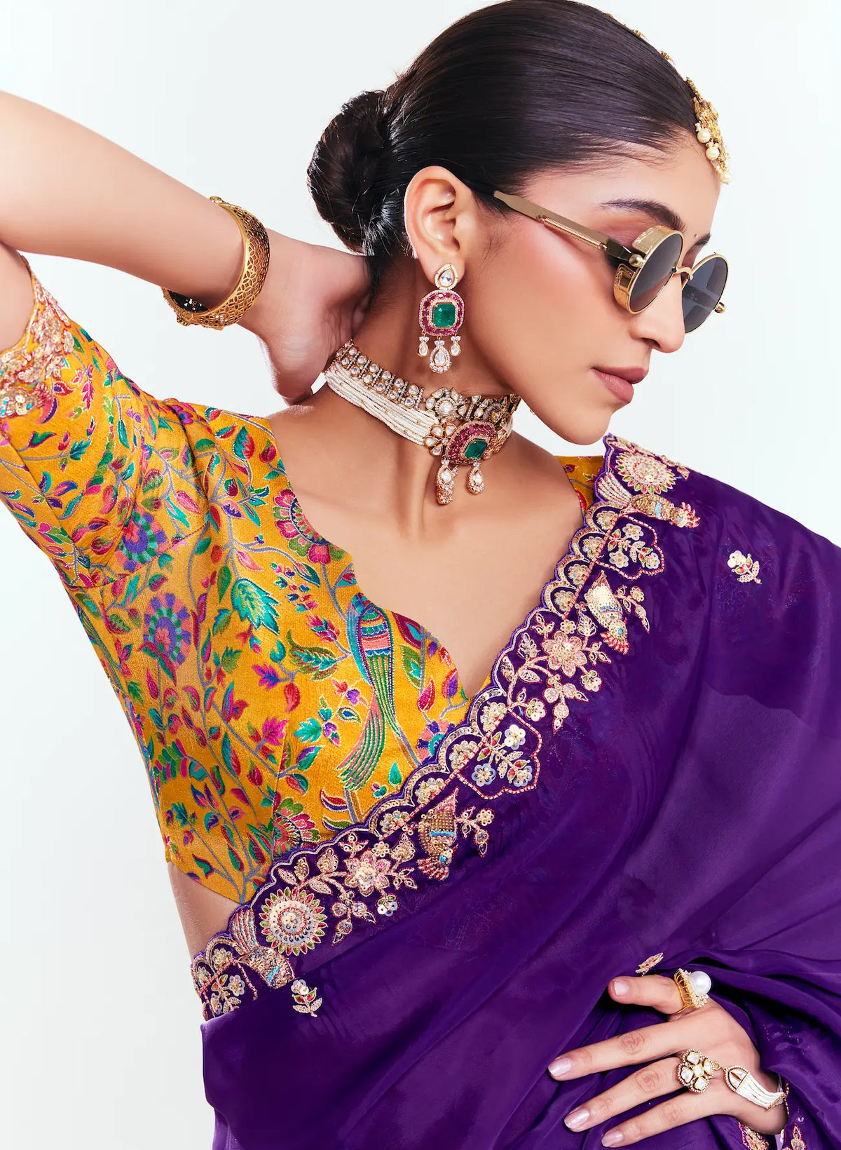 Royal Purple Embroidered Party Wear Saree