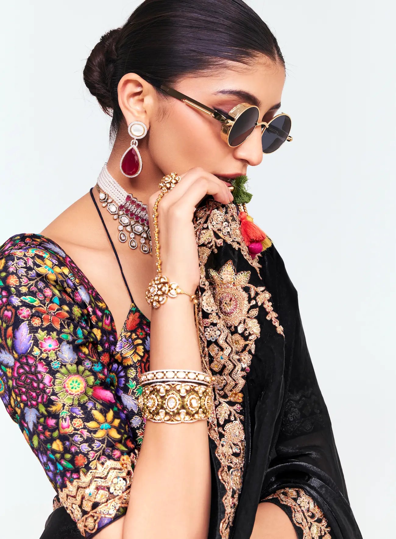 Smoky Black Embroidered Party Wear Saree