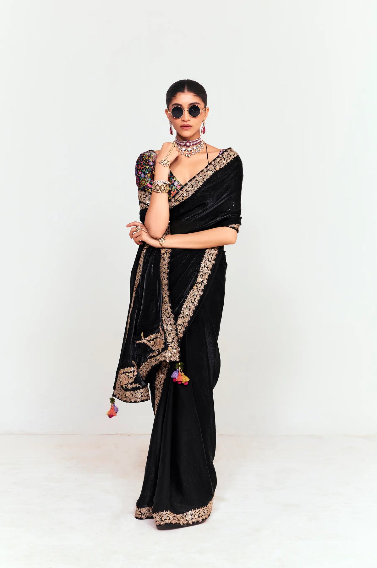 Smoky Black Embroidered Party Wear Saree