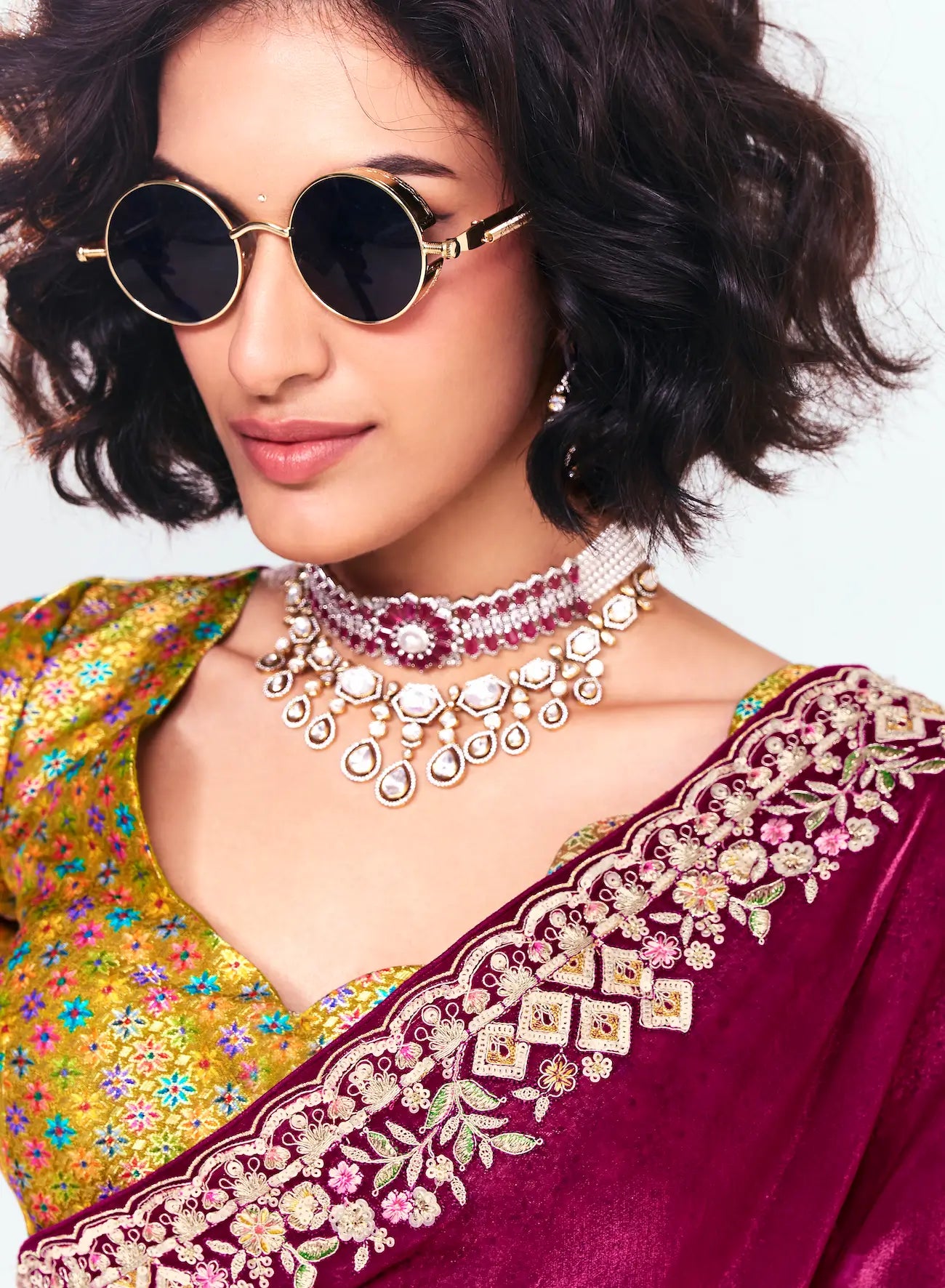 Wine Red Embroidered Party Wear Saree