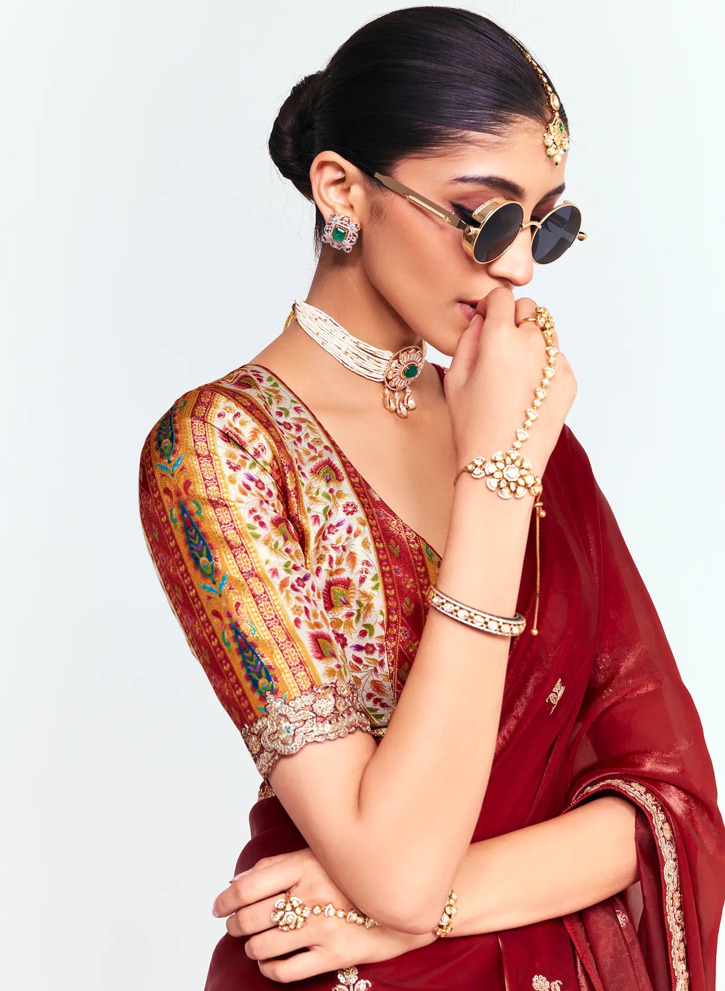 Rich Maroon Embroidered Party Wear Saree
