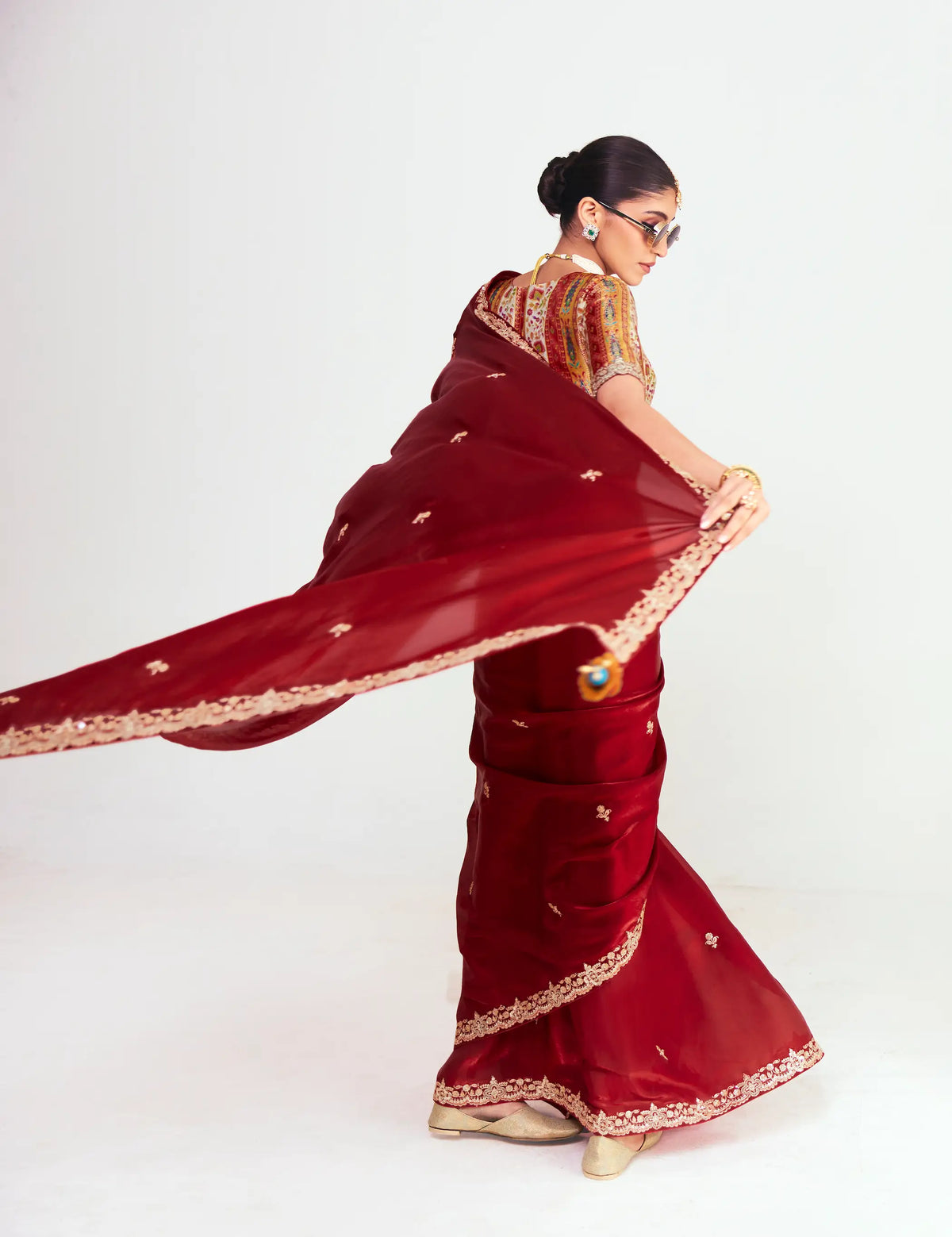 Rich Maroon Embroidered Party Wear Saree