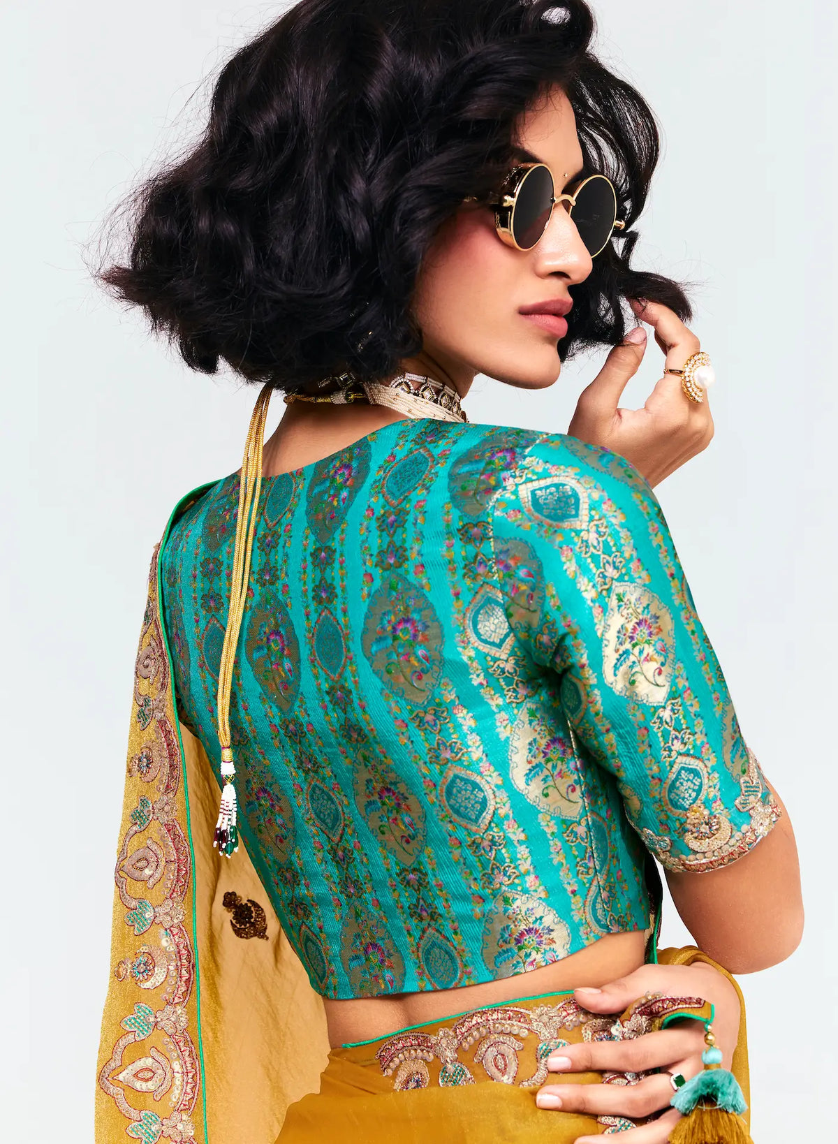 Fuel Yellow Embroidered Party Wear Saree