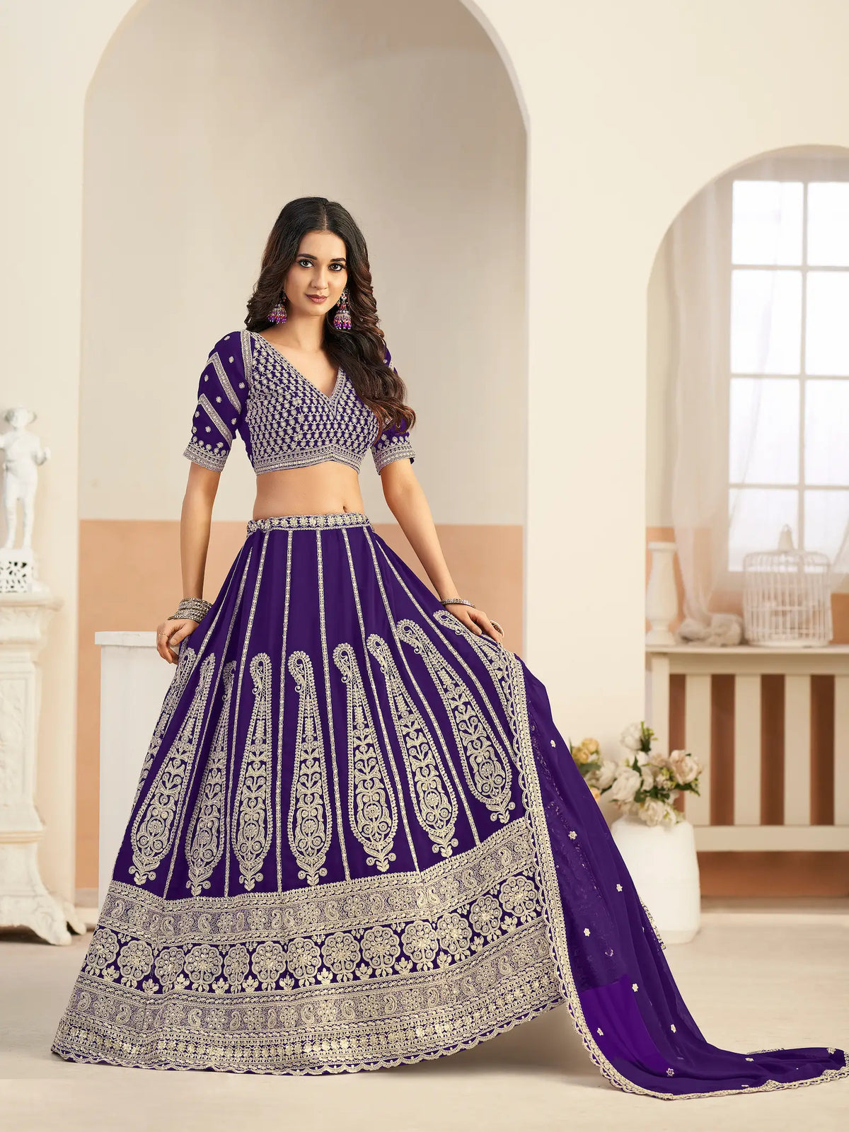 Royal Purple Georgette Embroidery Lehenga Choli
