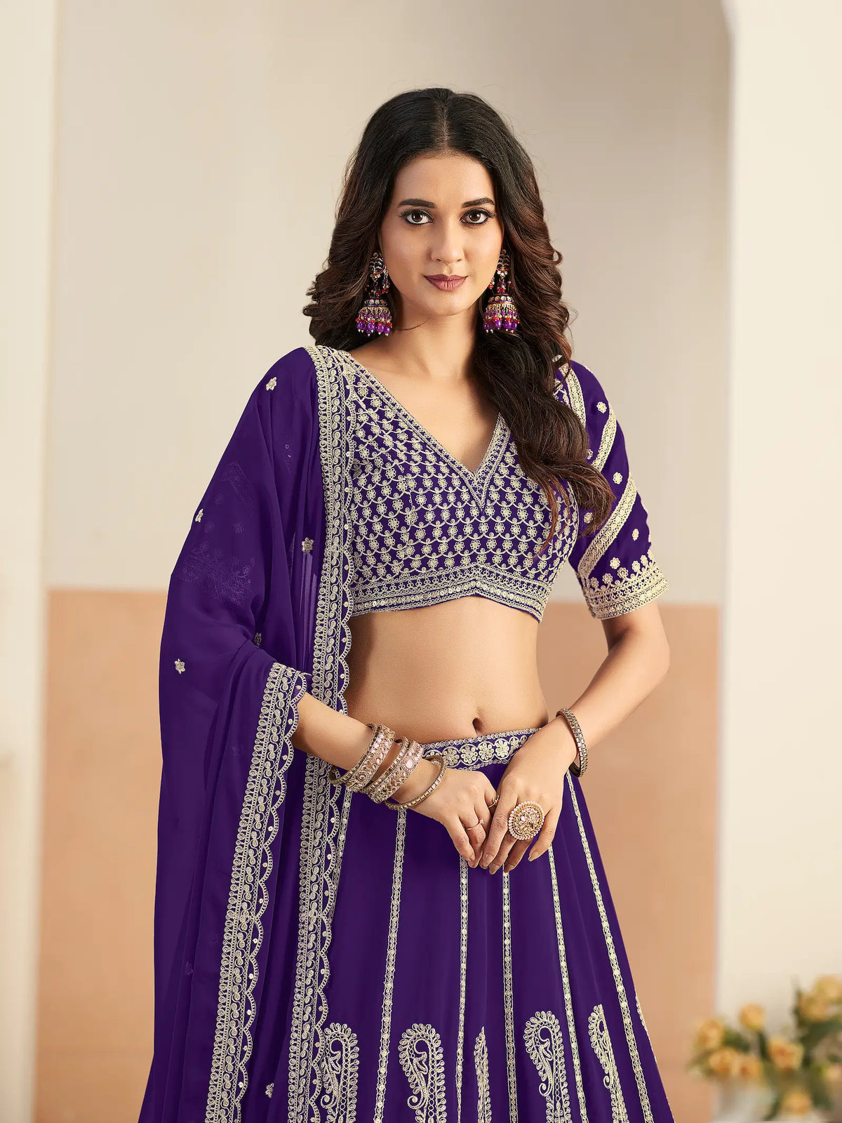 Royal Purple Georgette Embroidery Lehenga Choli