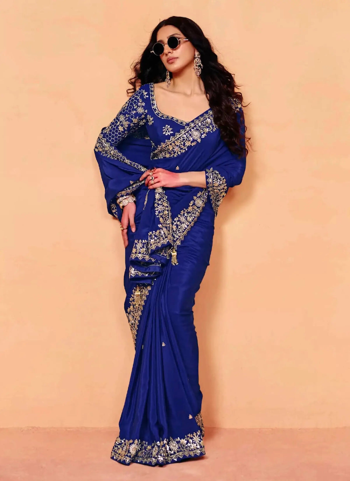 Royal Blue Satin Embroidery Saree