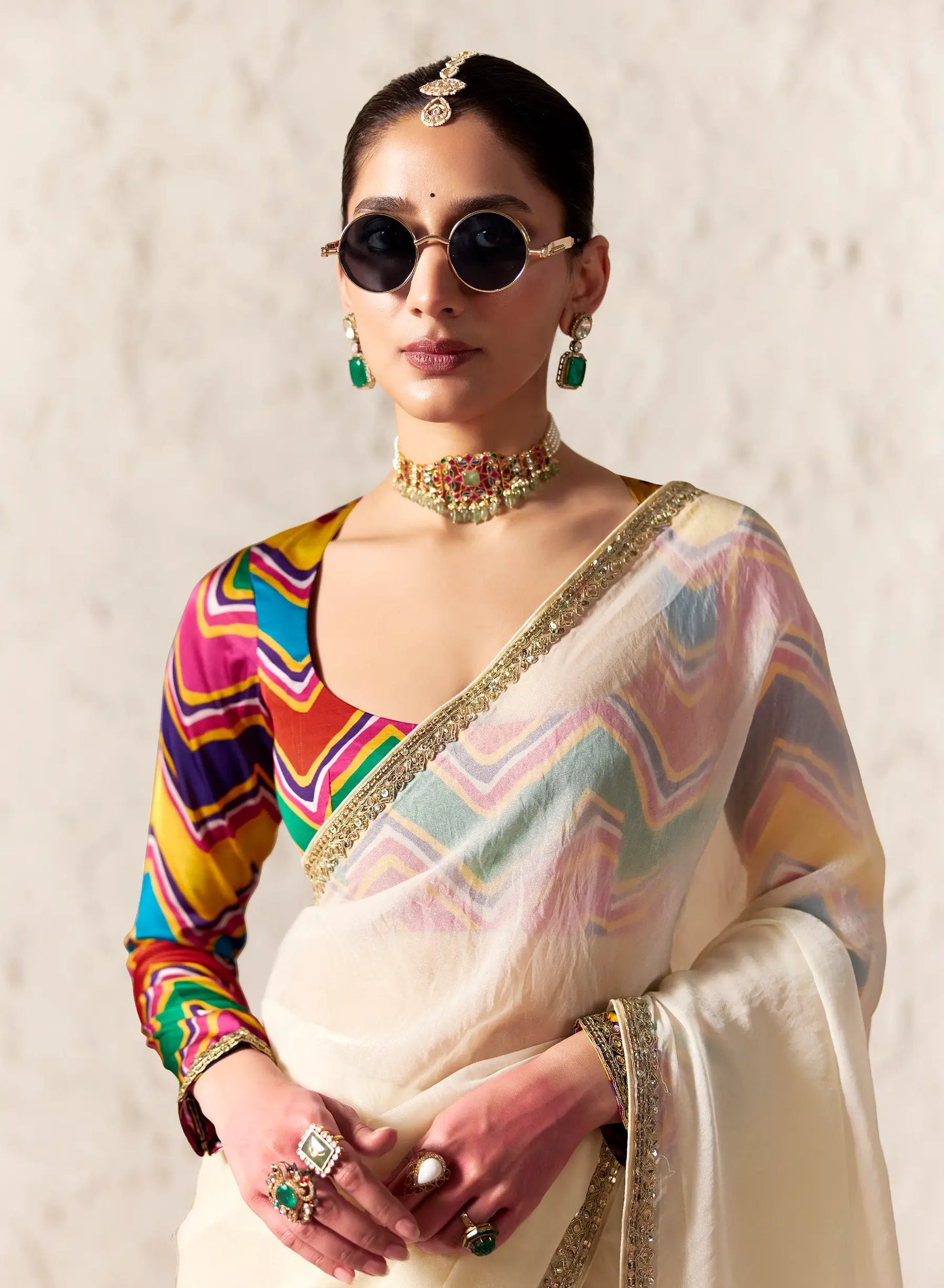 Off White Embroidered Party Wear Saree