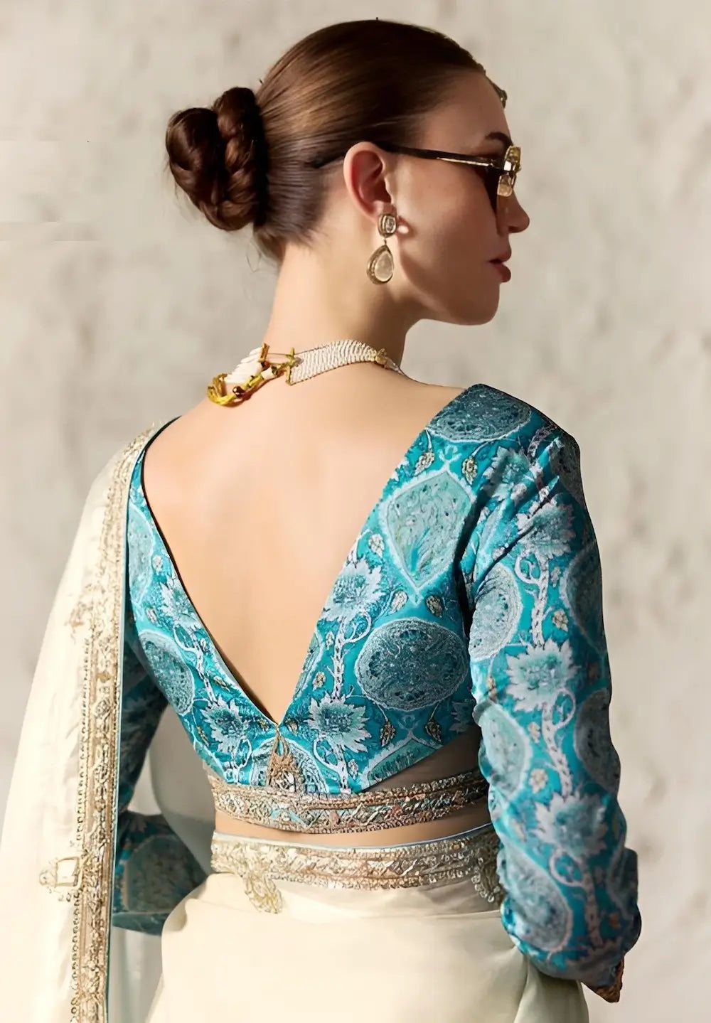 Sky Bue-White Embroidered Party Wear Saree