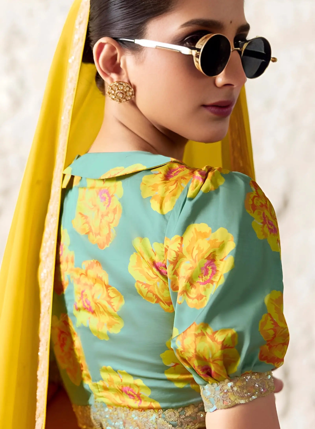 Bright Yellow Embroidered Party Wear Saree
