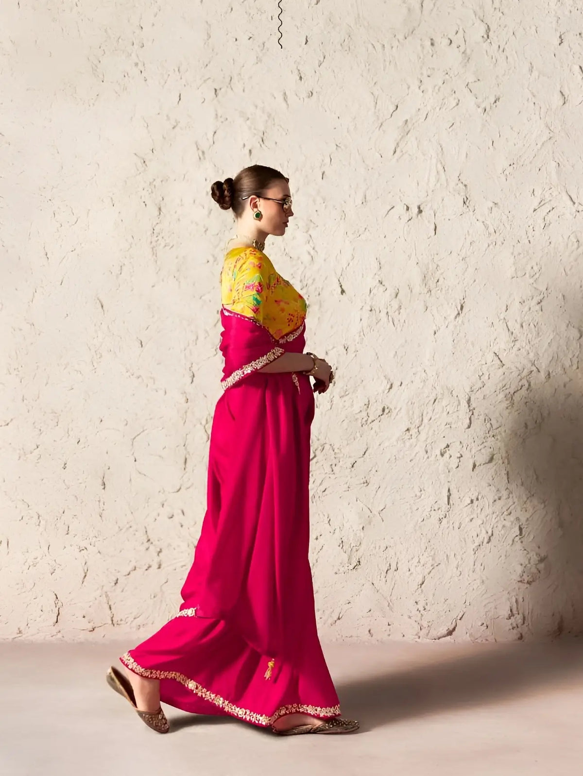 Hot Pink Embroidered Party Wear Saree