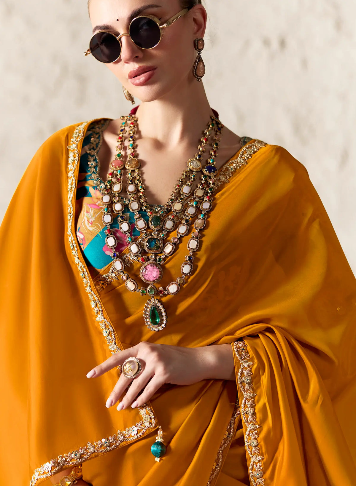 Mango Orange Embroidered Party Wear Saree