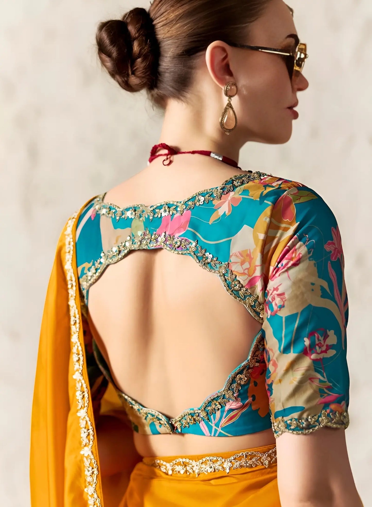 Mango Orange Embroidered Party Wear Saree