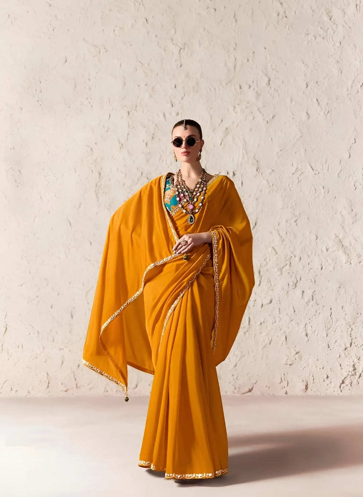 Mango Orange Embroidered Party Wear Saree