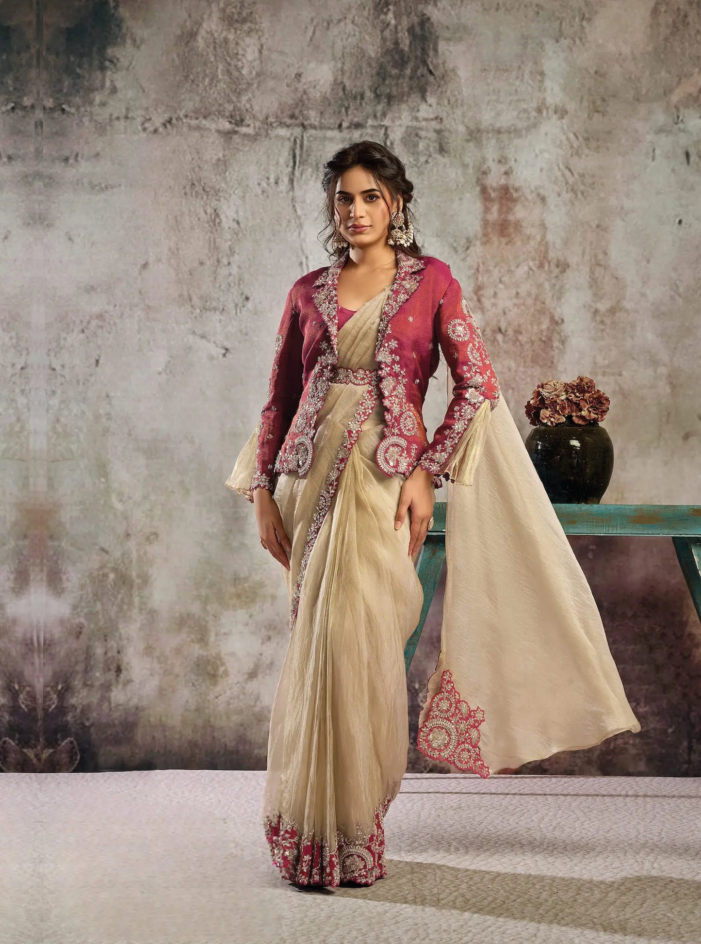 Golden Beige Ready To Wear Saree