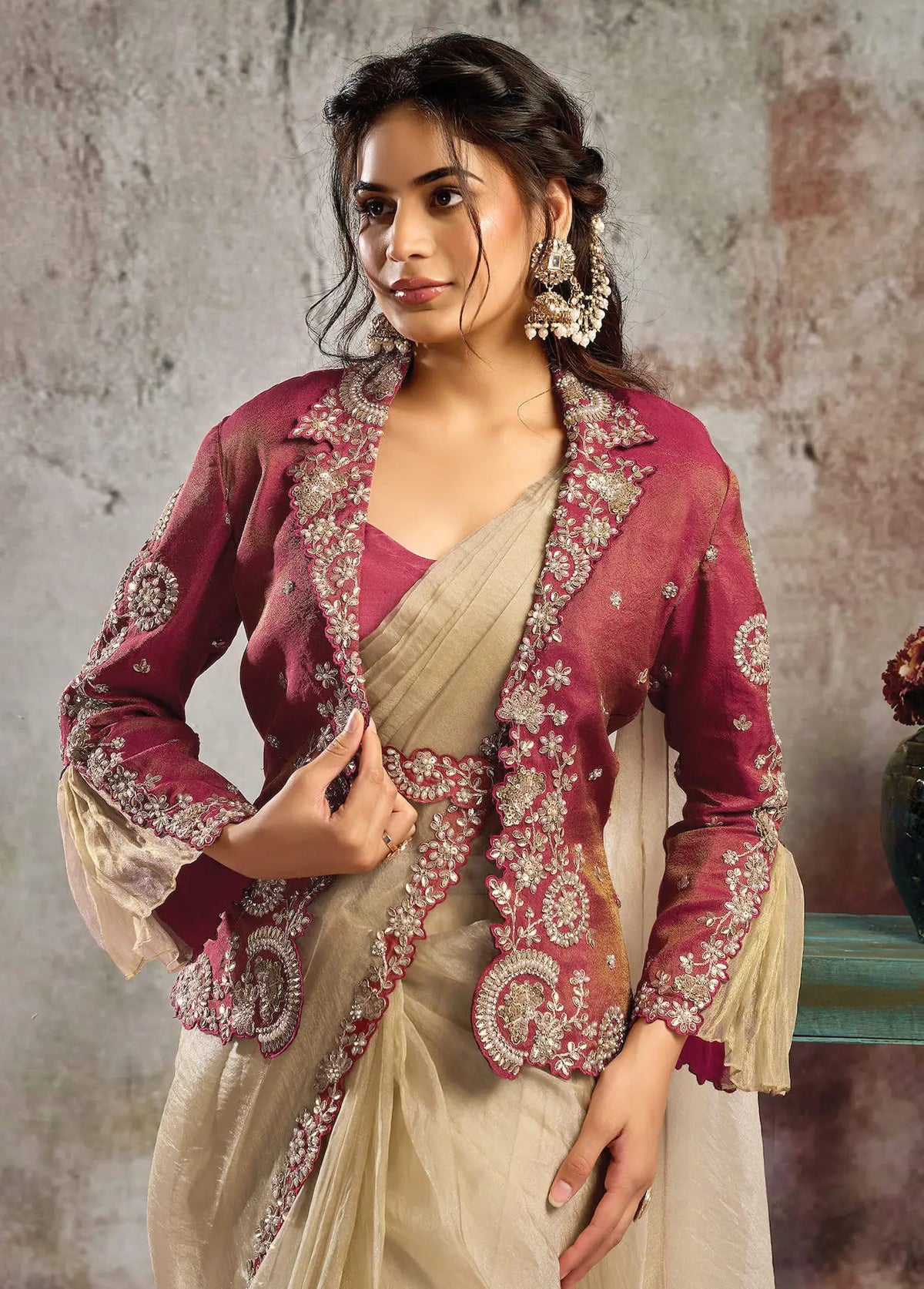 Golden Beige Ready To Wear Saree