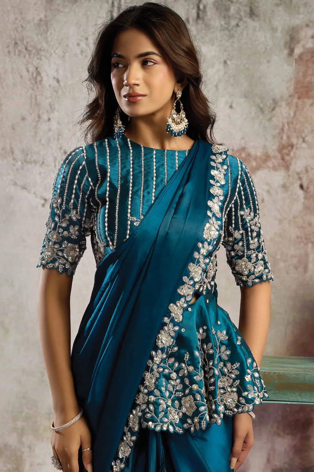 Deep Teal Ready To Wear Saree