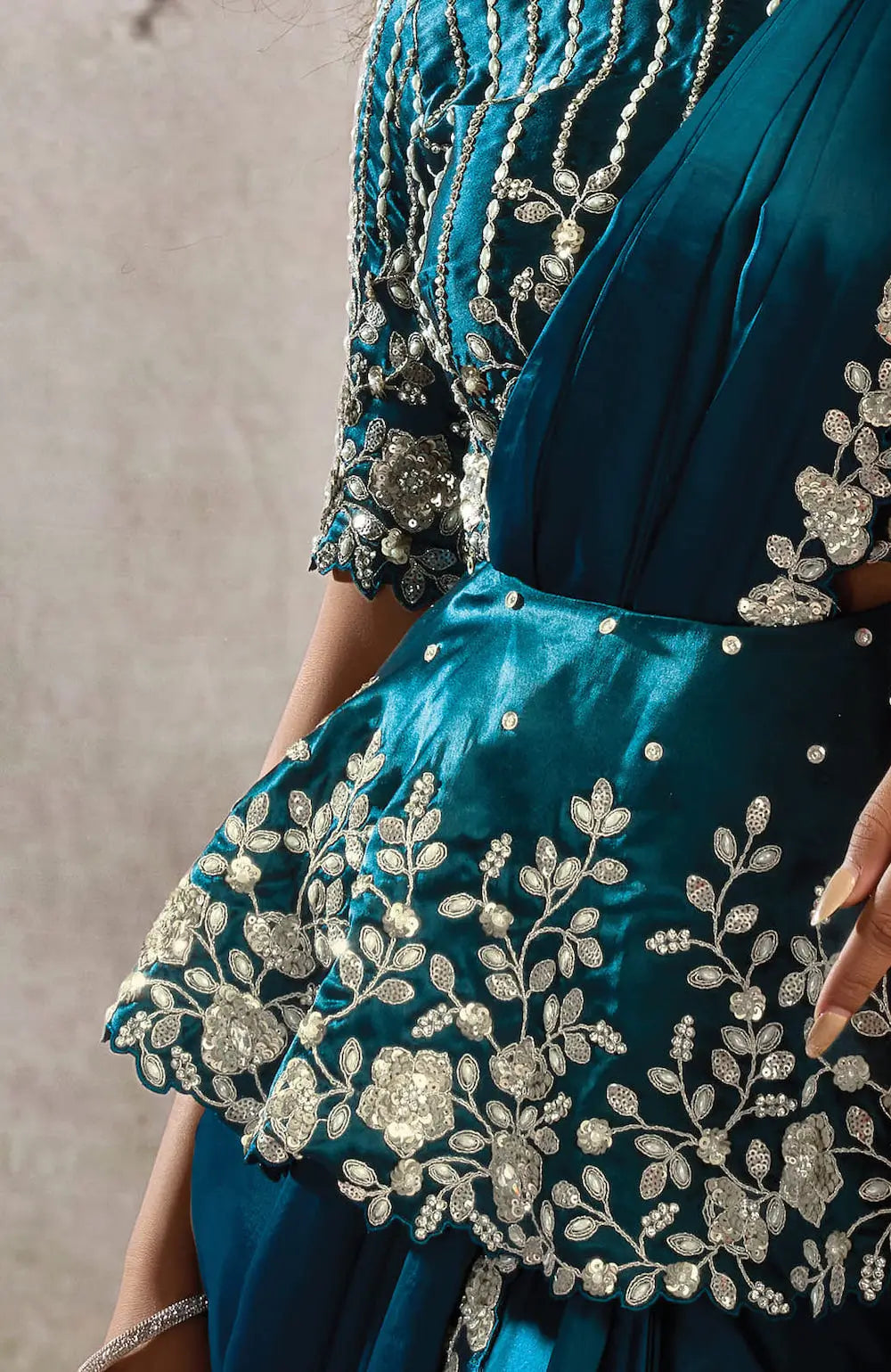 Deep Teal Ready To Wear Saree