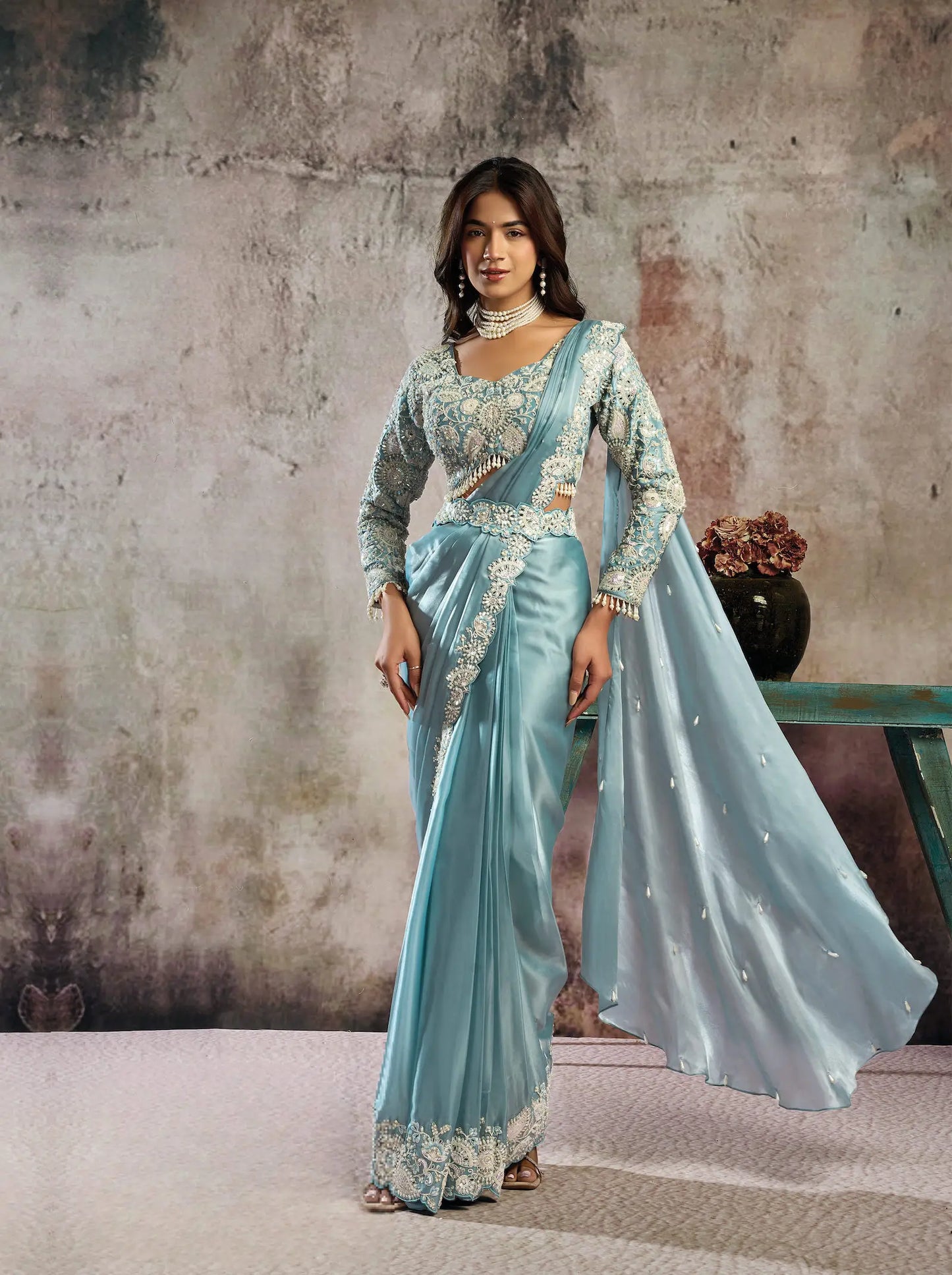 Glacier Blue Ready To Wear Saree