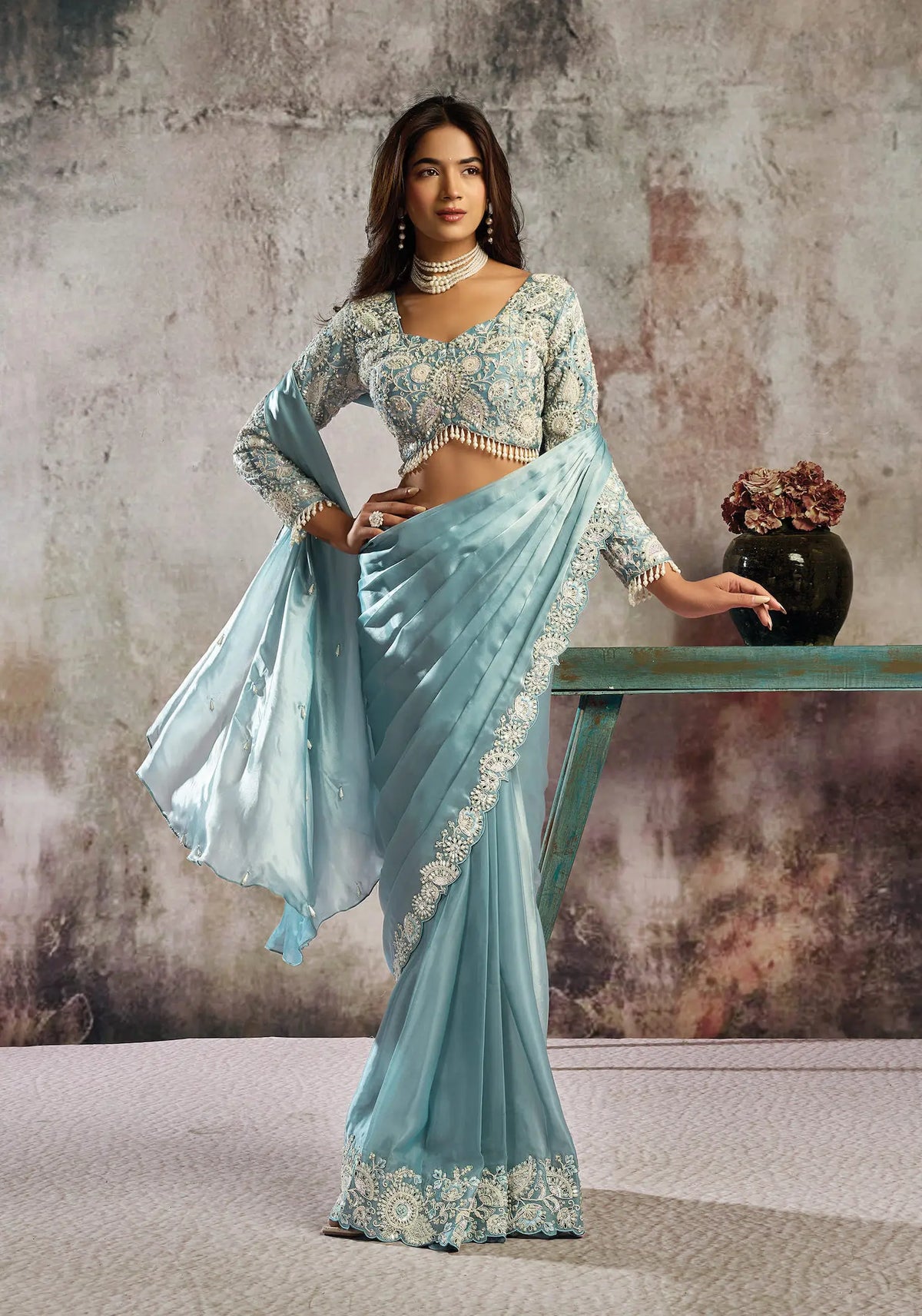 Glacier Blue Ready To Wear Saree